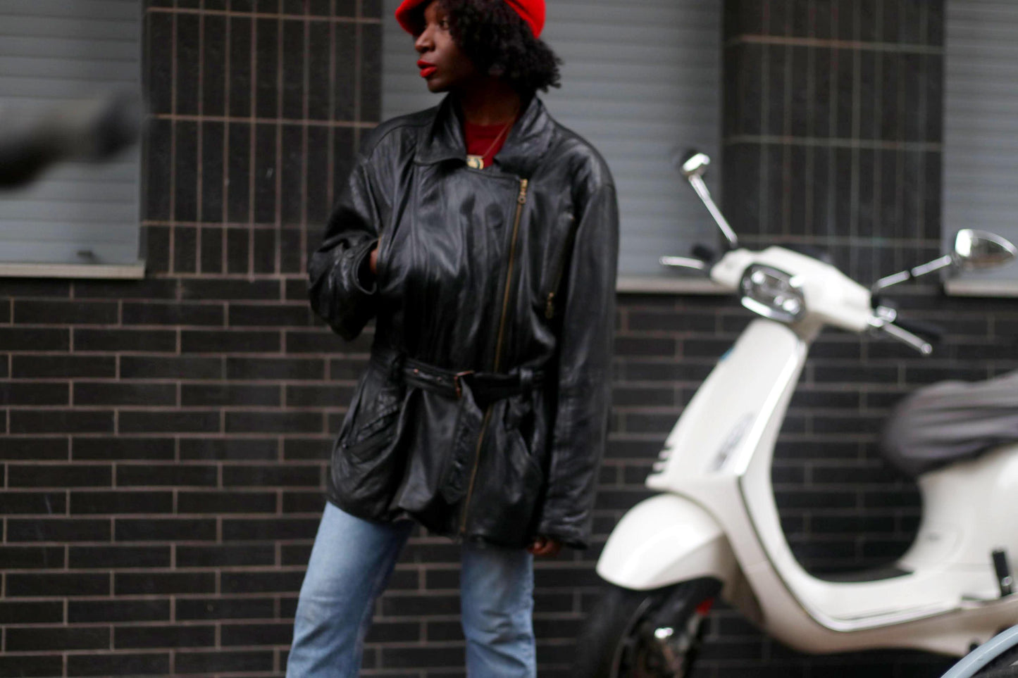 80s Black Leather Jacket| Genuine Leather Unisex Moto Coat|