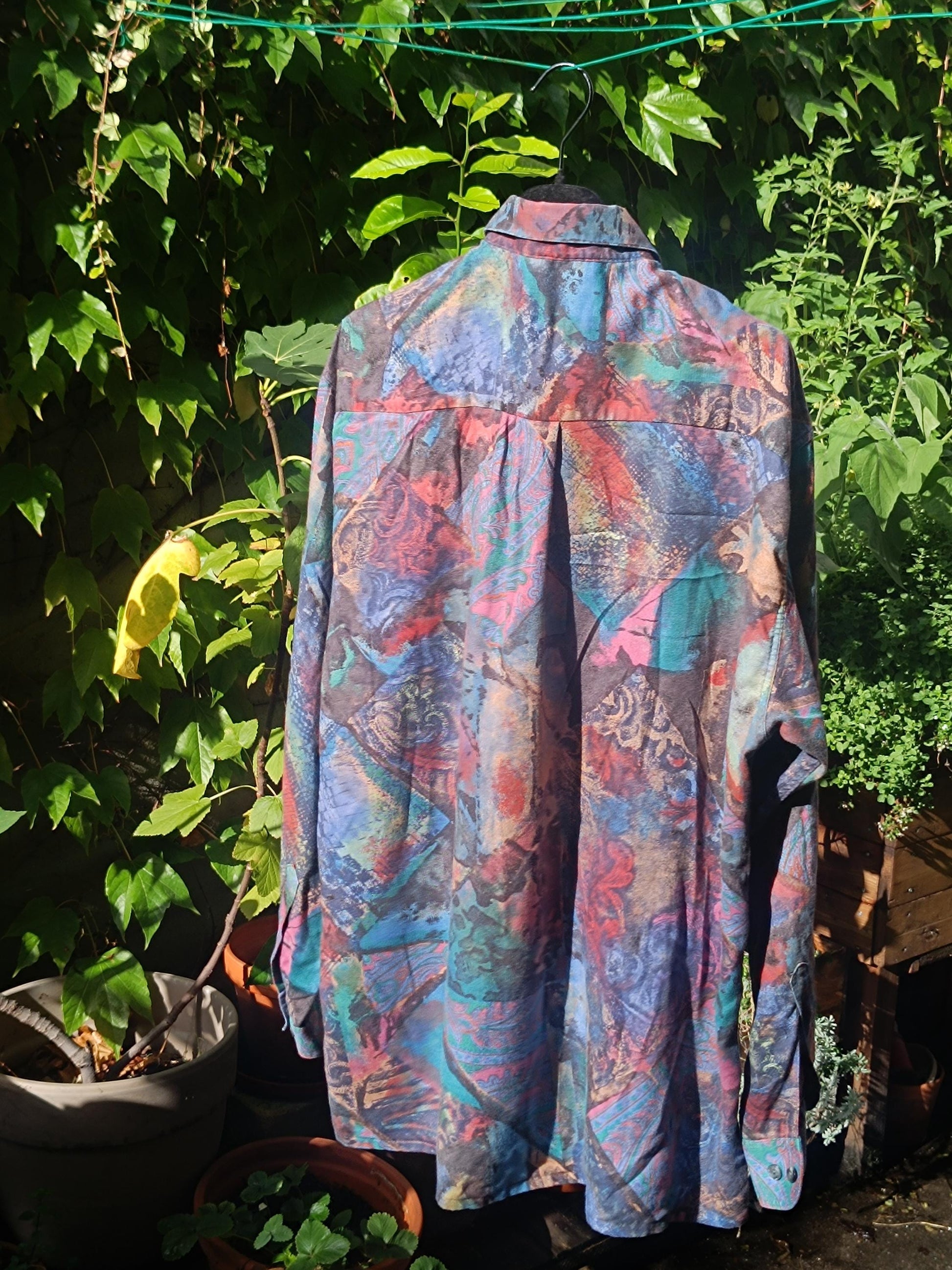 Vintage Crazy Print Shirt | Unisex Colorful Arty Blouse | Patchwork Print Men's Shirt
