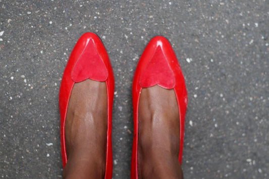 80s Hans Behr Heart Pumps | Rare Vintage Red Leather Shoes| Quirky Retro Heart Heels
