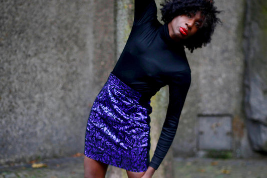 80s Festive Mini Skirt| Vintage Women's Purple Maximalist Skirt| Floral Print Made in France Skirt