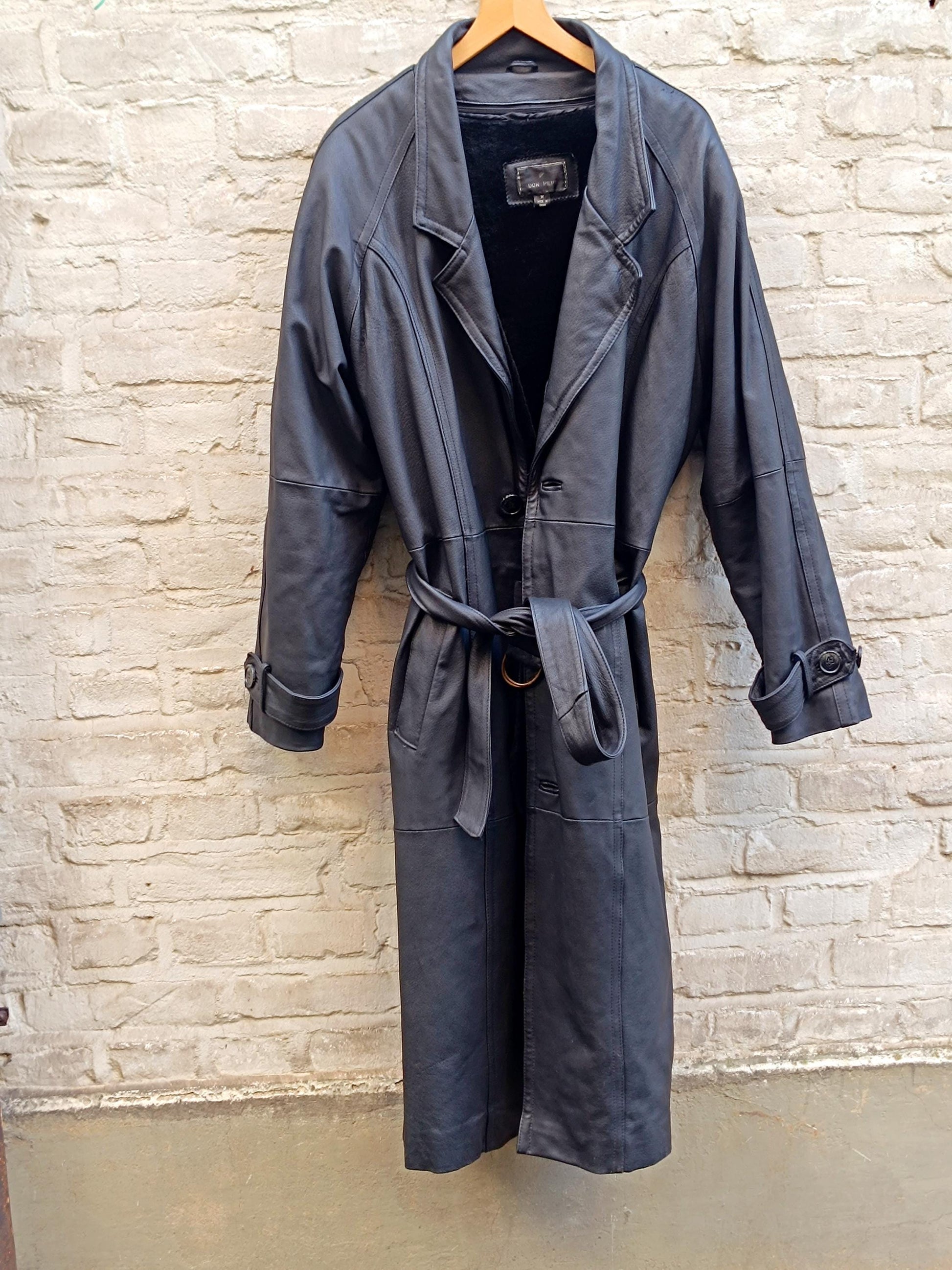 Genuine Leather Trench| Vintage Don Pepe Unisex Black Winter Trench Coat | Minimalist Outerwear