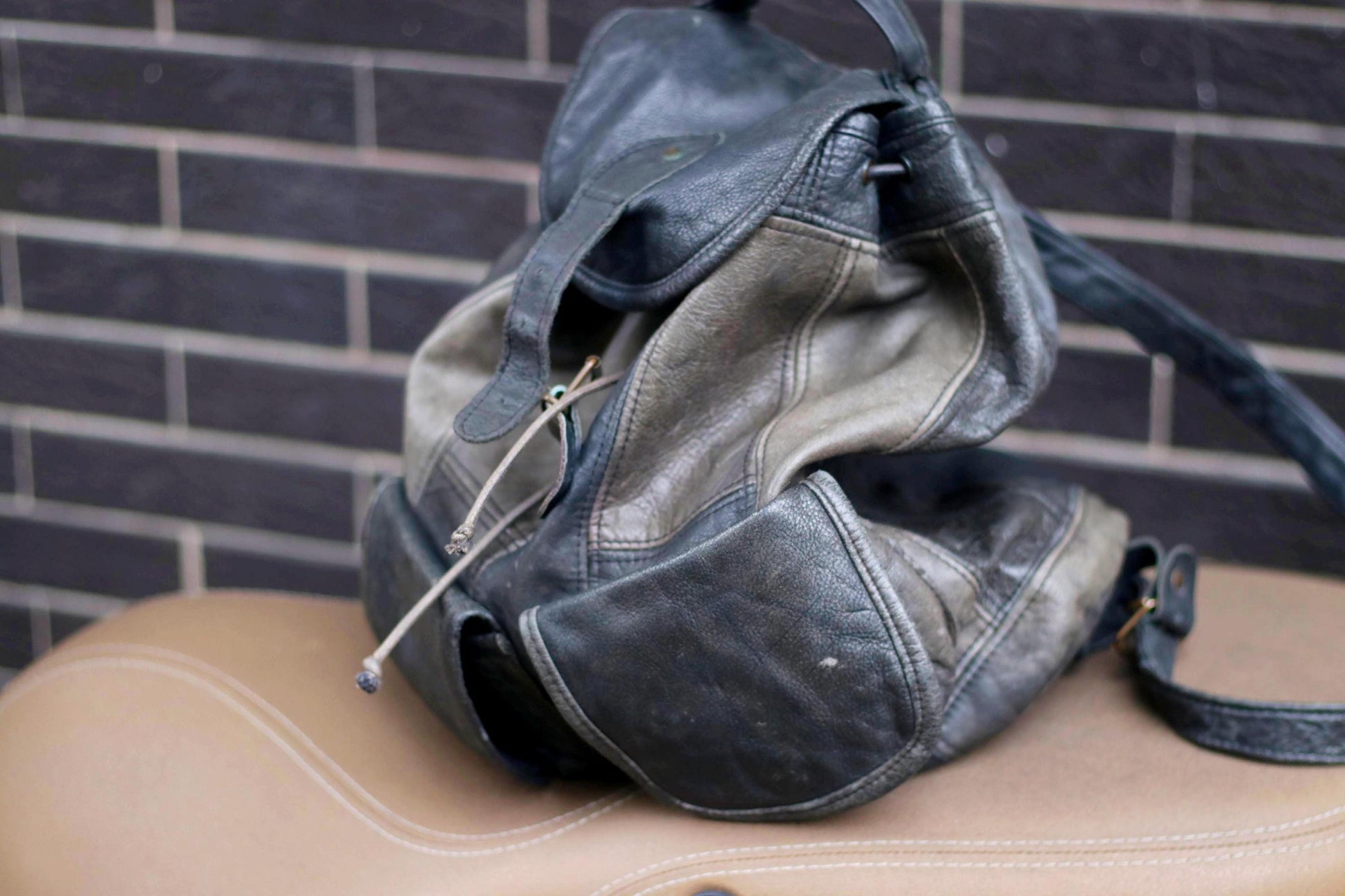 80s leather backpack 80s Leather Backpack| Vintage Unisex Black and Gray Bag| Minimalist Wo – Fashion and Fables