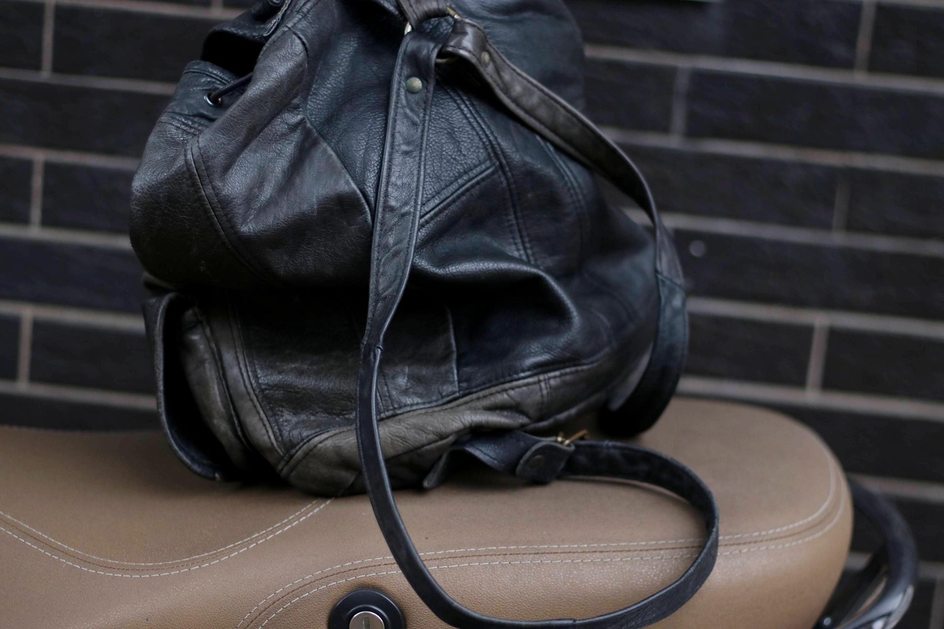 80s leather backpack 80s Leather Backpack| Vintage Unisex Black and Gray Bag| Minimalist Wo – Fashion and Fables