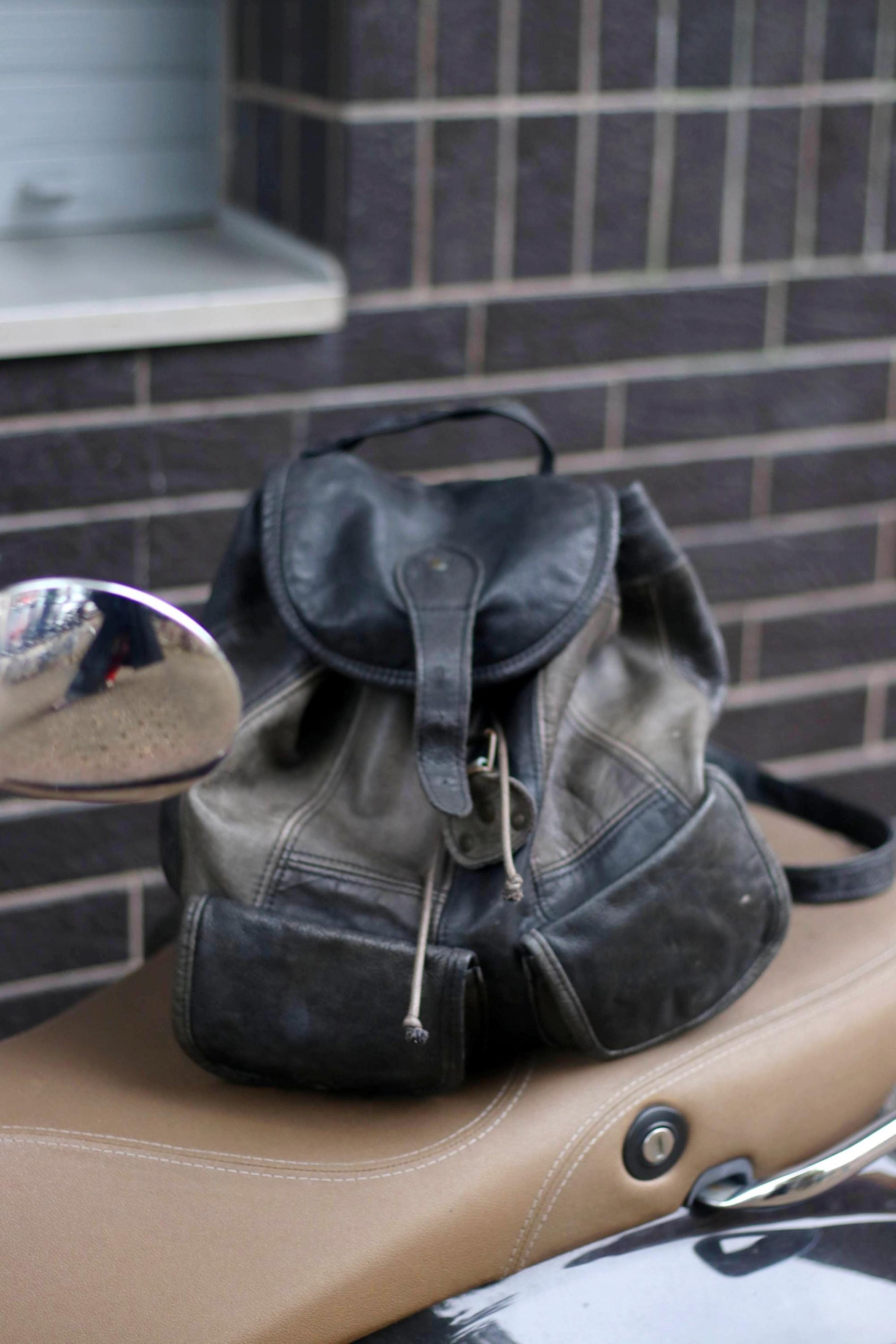 80s Leather Backpack| Vintage Unisex Black and Gray Bag| Minimalist Wo – Fashion and Fables