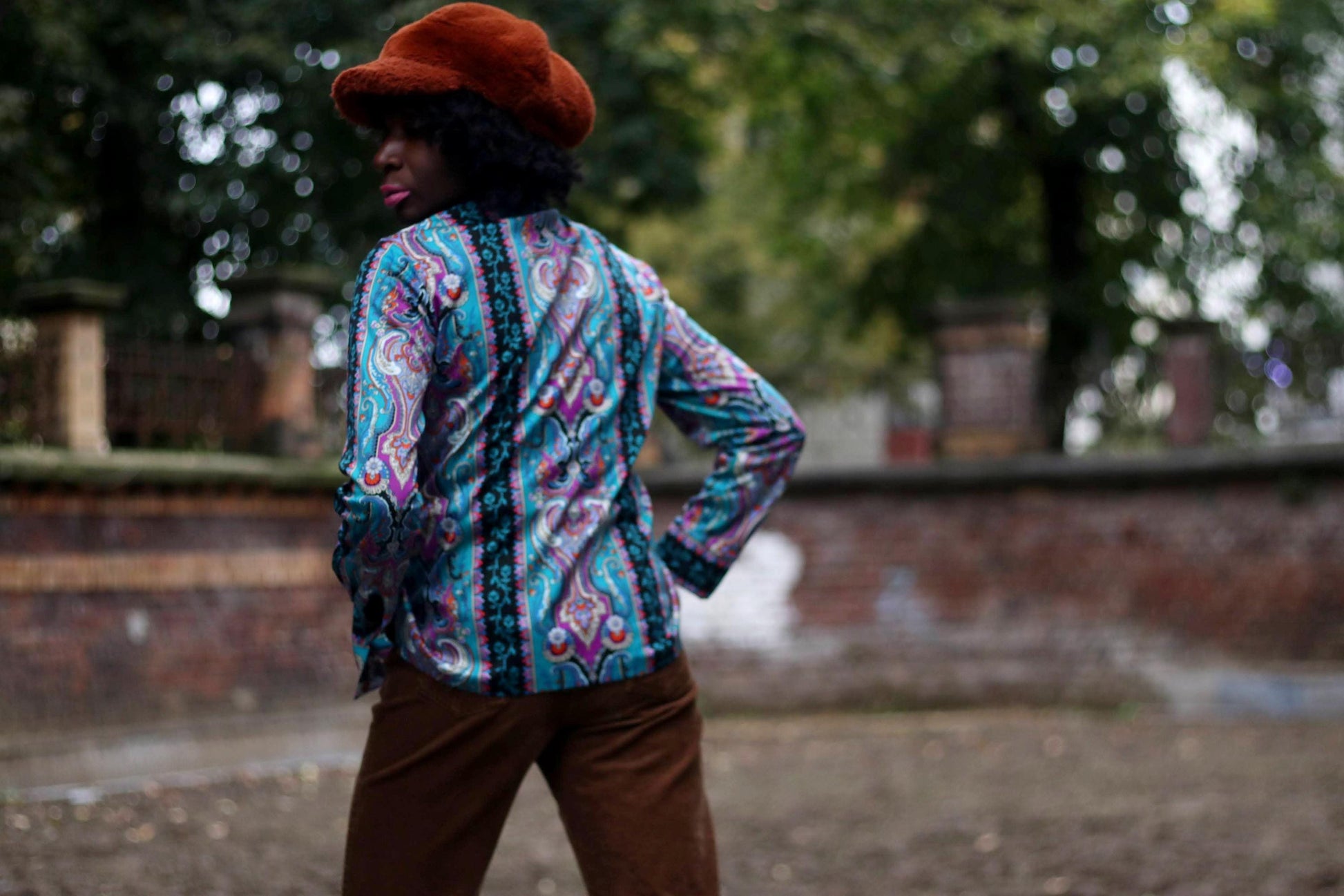 Vintage Crazy Print Blouse | Women's 70s Maximalist Floral Print Long-sleeved Shirt in Blue and Red
