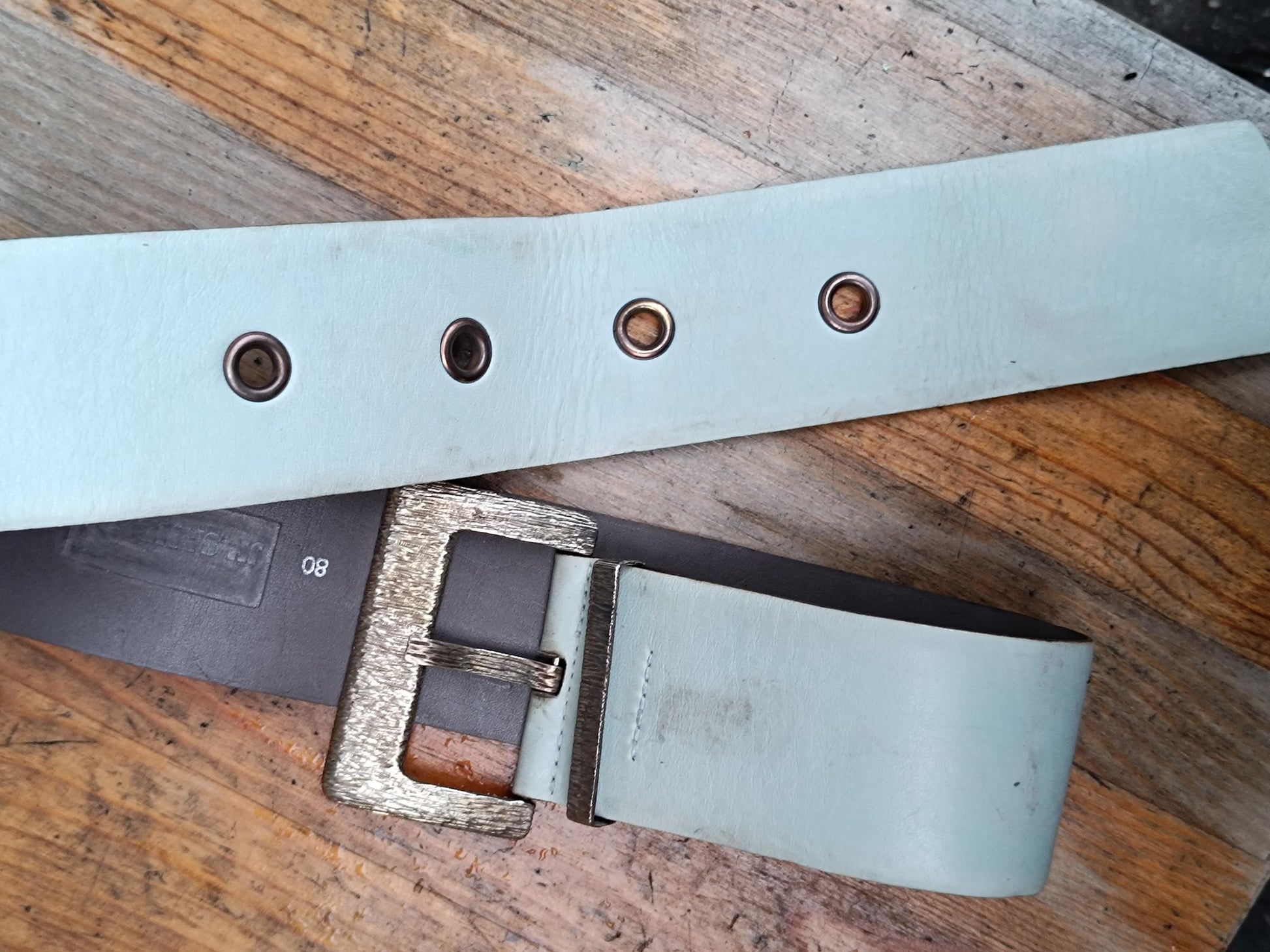 90s Jil Sander Leather Belt| Vintage Gray Designer Belt| Big Buckled Statement Women's Belt