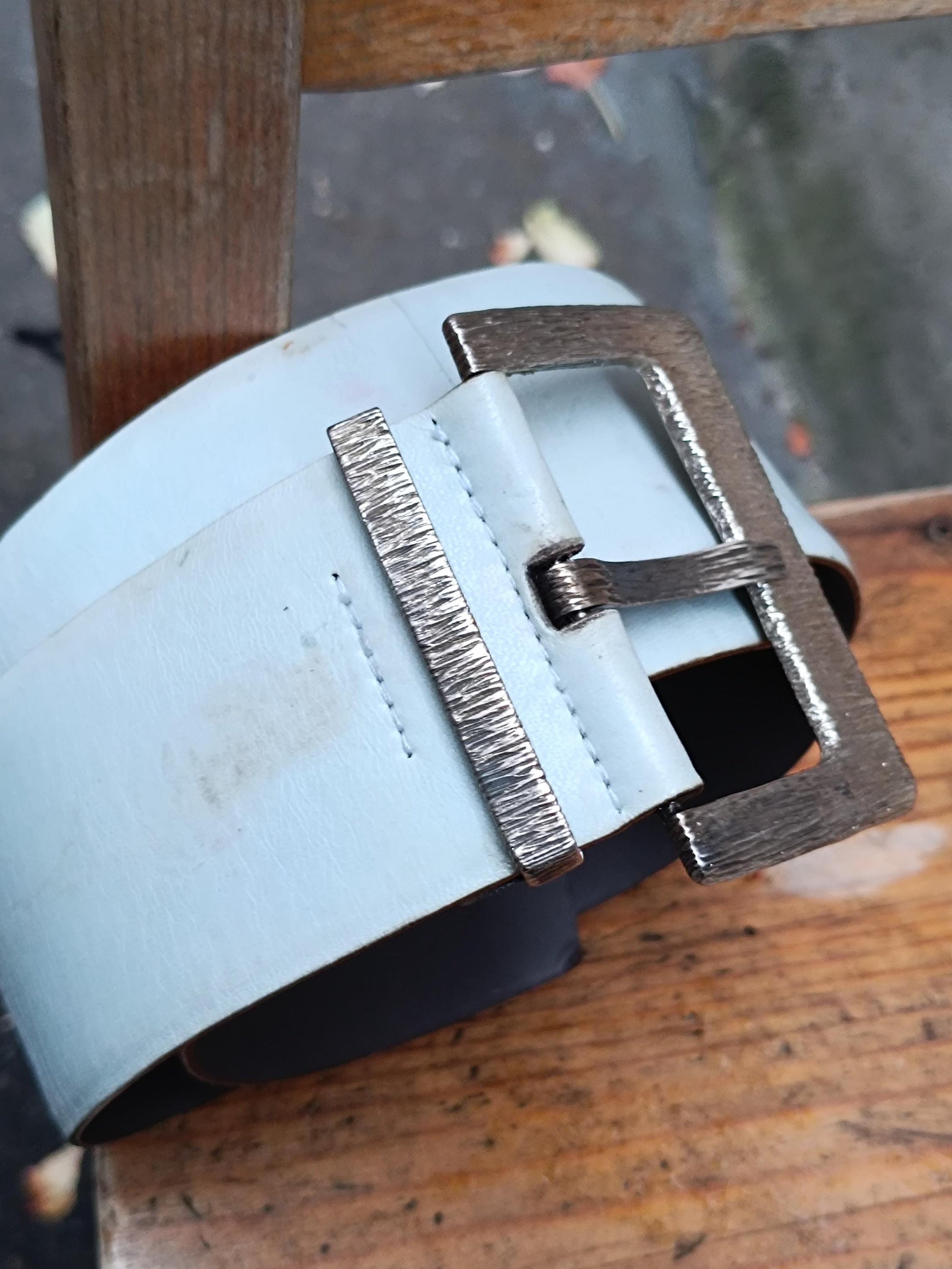90s Jil Sander Leather Belt| Vintage Gray Designer Belt| Big Buckled Statement Women's Belt