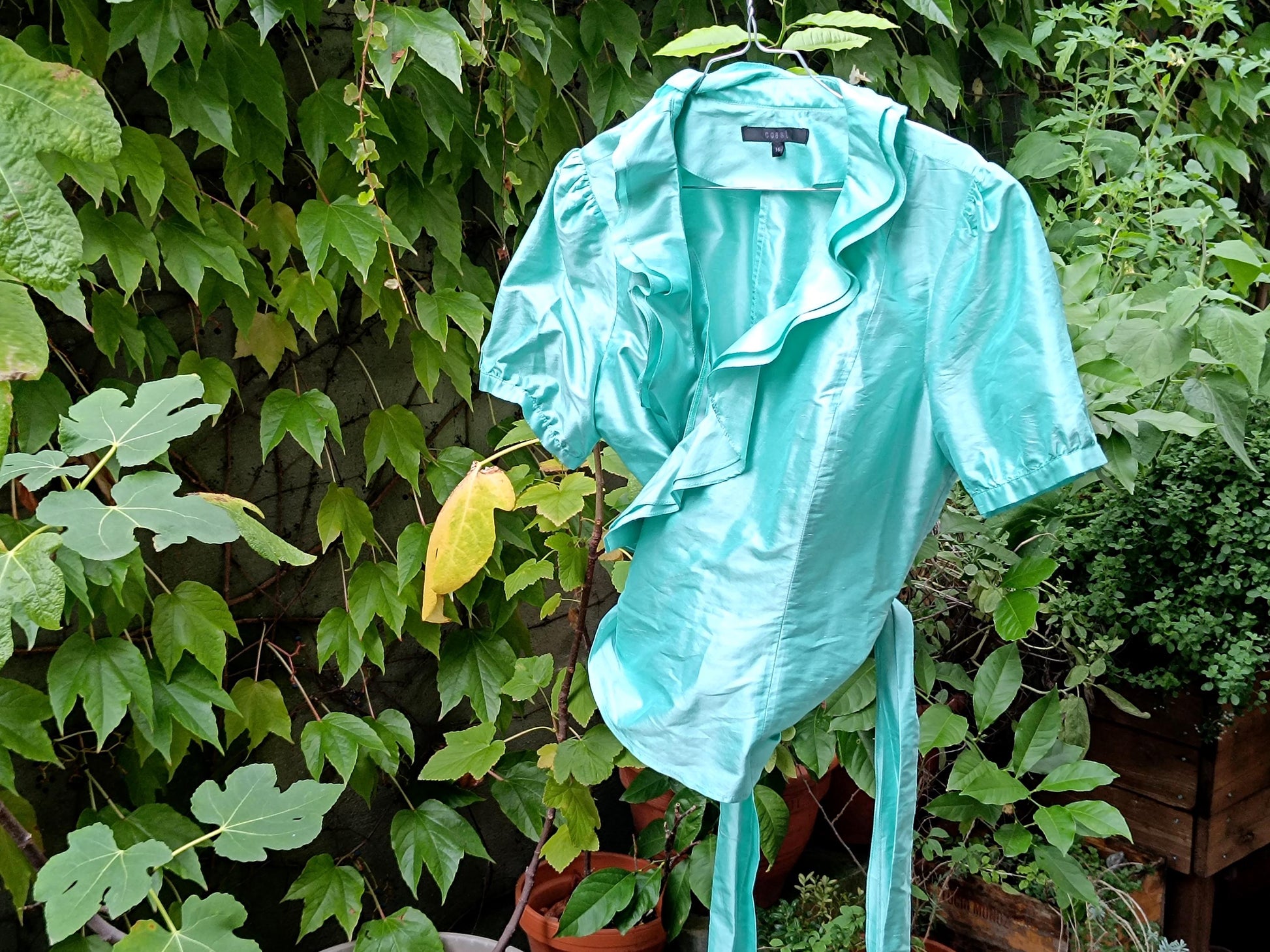 Vintage Coast Silk Blouse| 90s Teal Blue Wrap