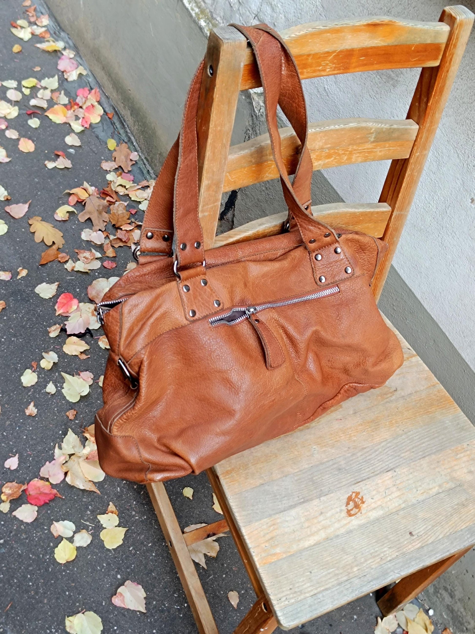70s LOUBS Vintage Bag| Vintage Brown Leather Chic Shoulderbag | Women's Minimalist Tote