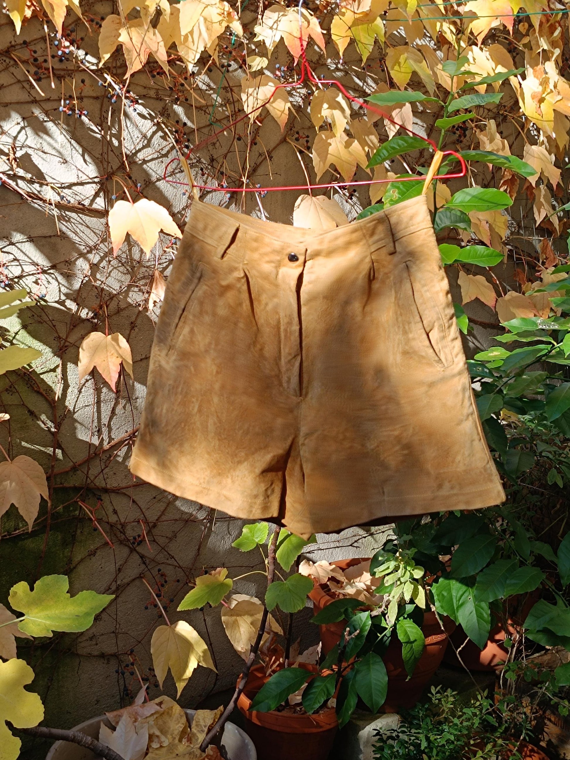 Vintage Mustard Yellow Suede Shorts| 70s Women's High Waisted Real Leather Boho Festival
