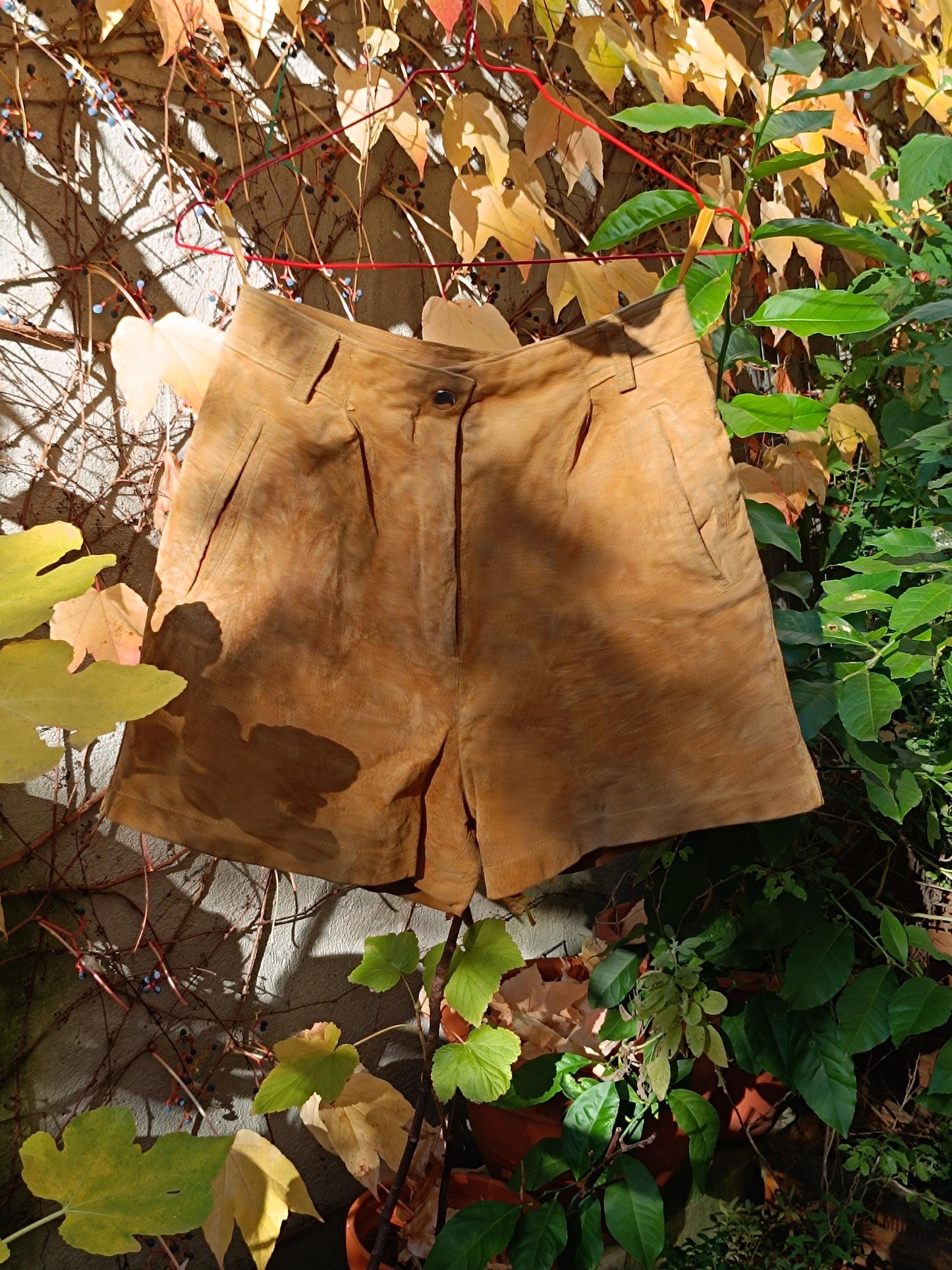 Vintage Mustard Yellow Suede Shorts| 70s Women's High Waisted Real Leather Boho Festival