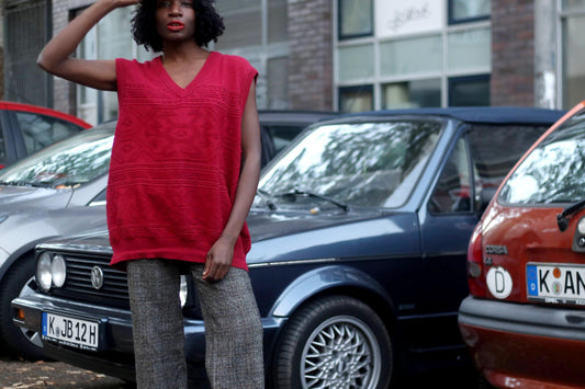 90s Red Vest | Vintage Women's Minimalist V-neck Vest| Collegiate Chic Wool Blend Sleeveless Unisex Vest