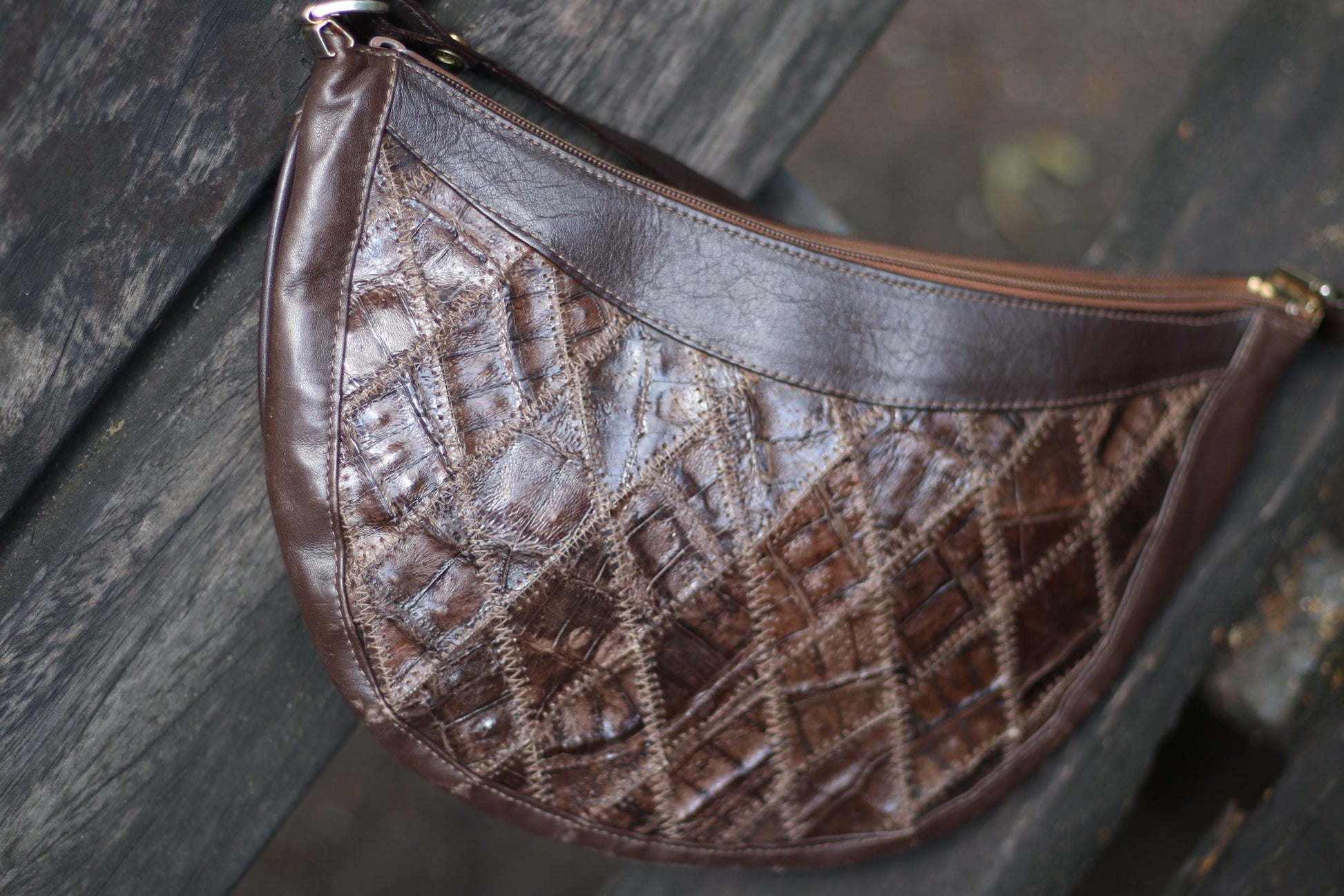 70s Handmade Leather bag| Vintage Women's Brown Leather Bag| Boho Patchwork Leather Shoulderbag