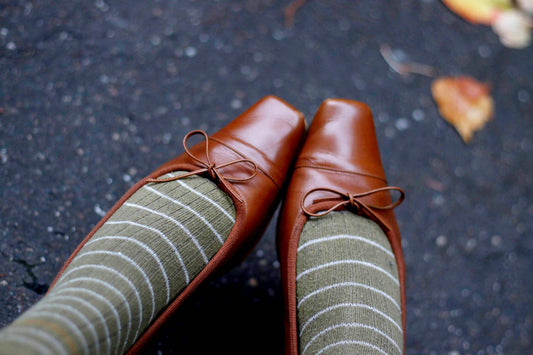 UNÜTZER Square-toe Flats| Vintage Genuine Leather Brown Minimalist Ballerinas with bow detail EU38