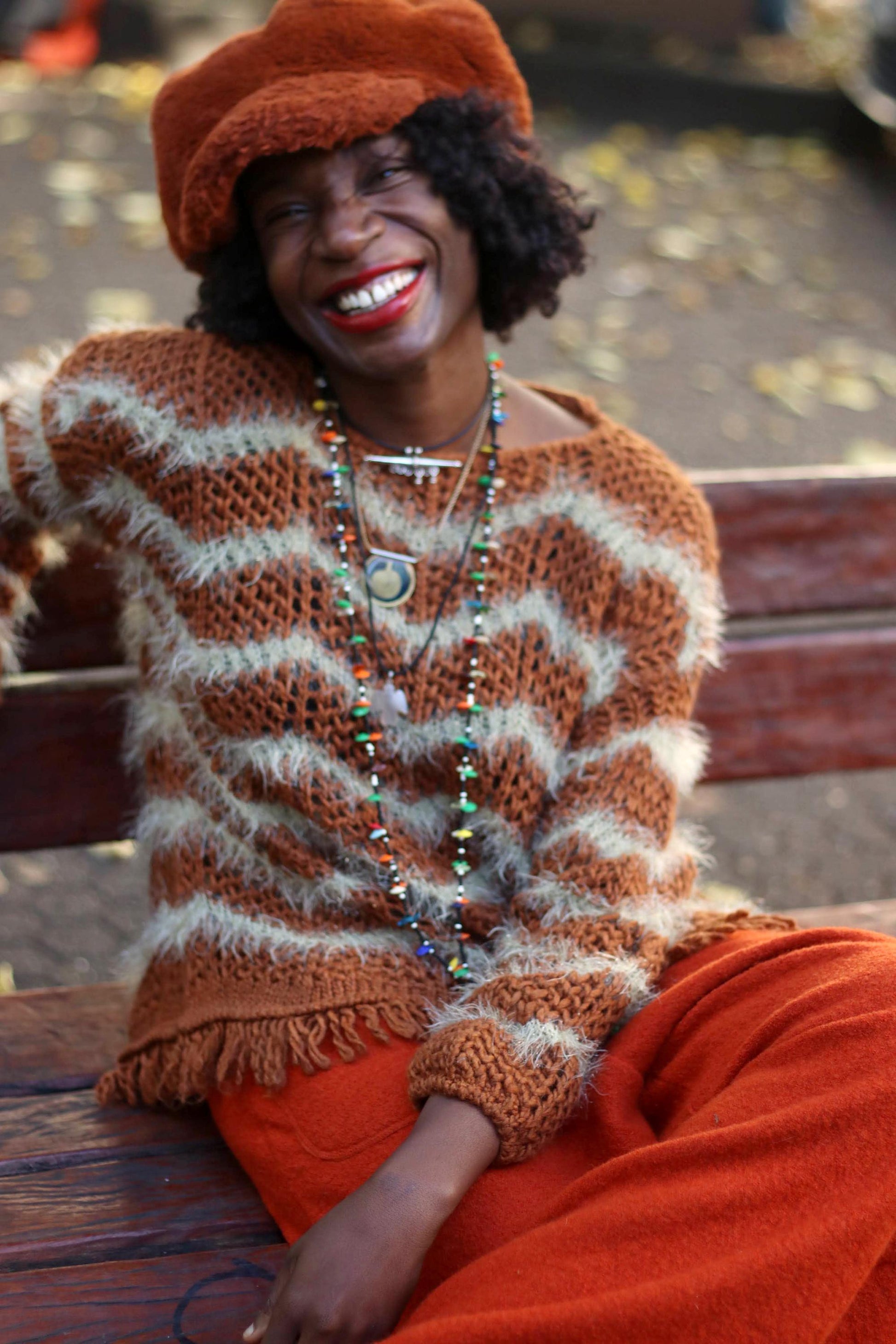 90s Fuzzy Chevron Sweater| Vintage Brown Boho Winter Knit| Long sleeved