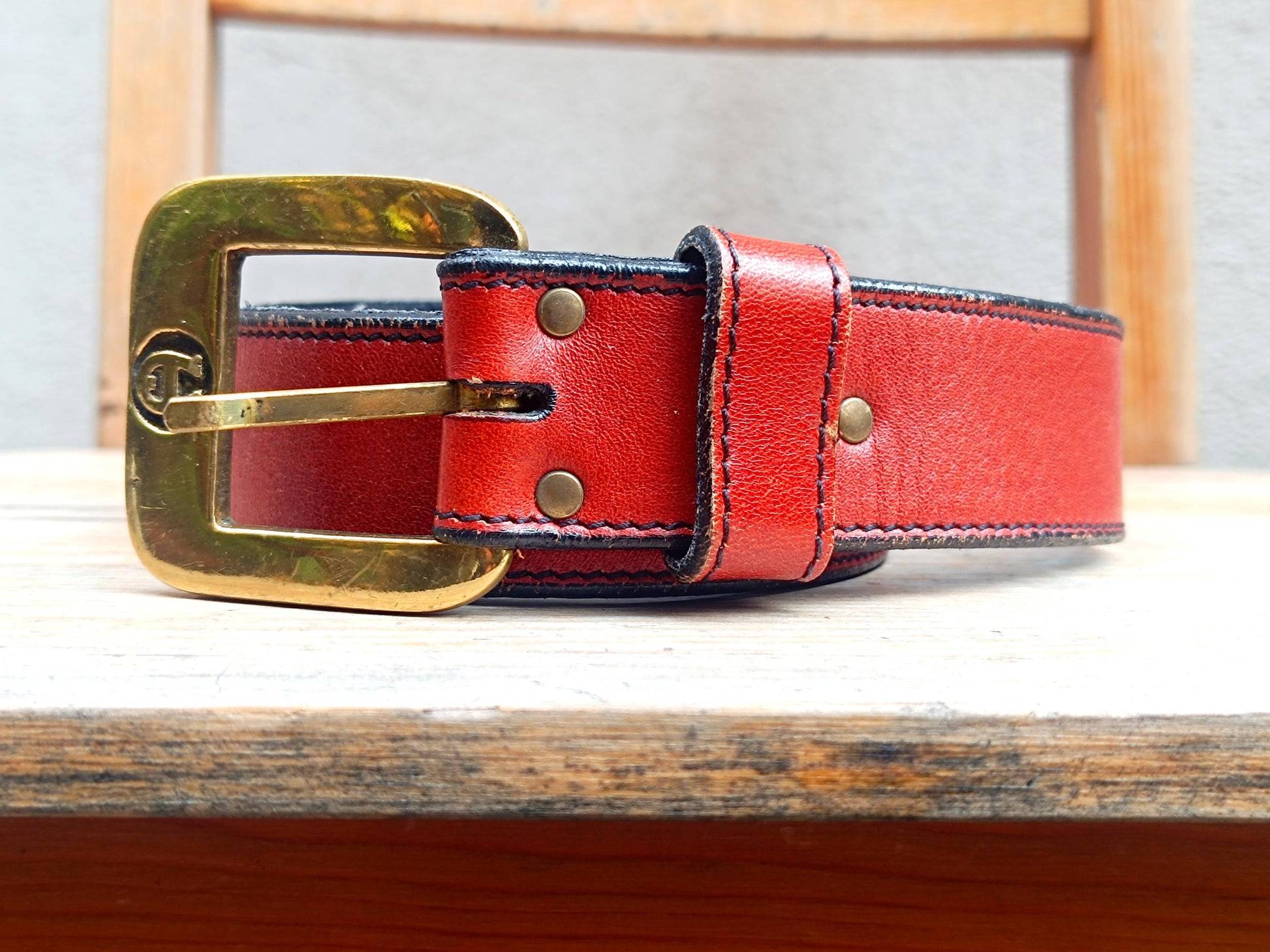 Vintage Etienne Aigner Red Leather Belt | Classic Leather belt with Gold Toned Hardware| Minimalist Chic Women's design