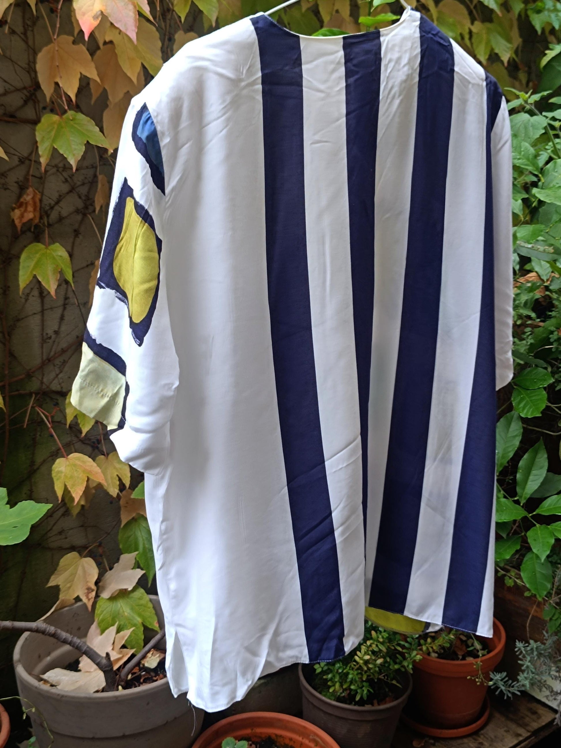 80s Geometric Print Blouse | Vintage Women's White blouse with Stripes and Square Prints
