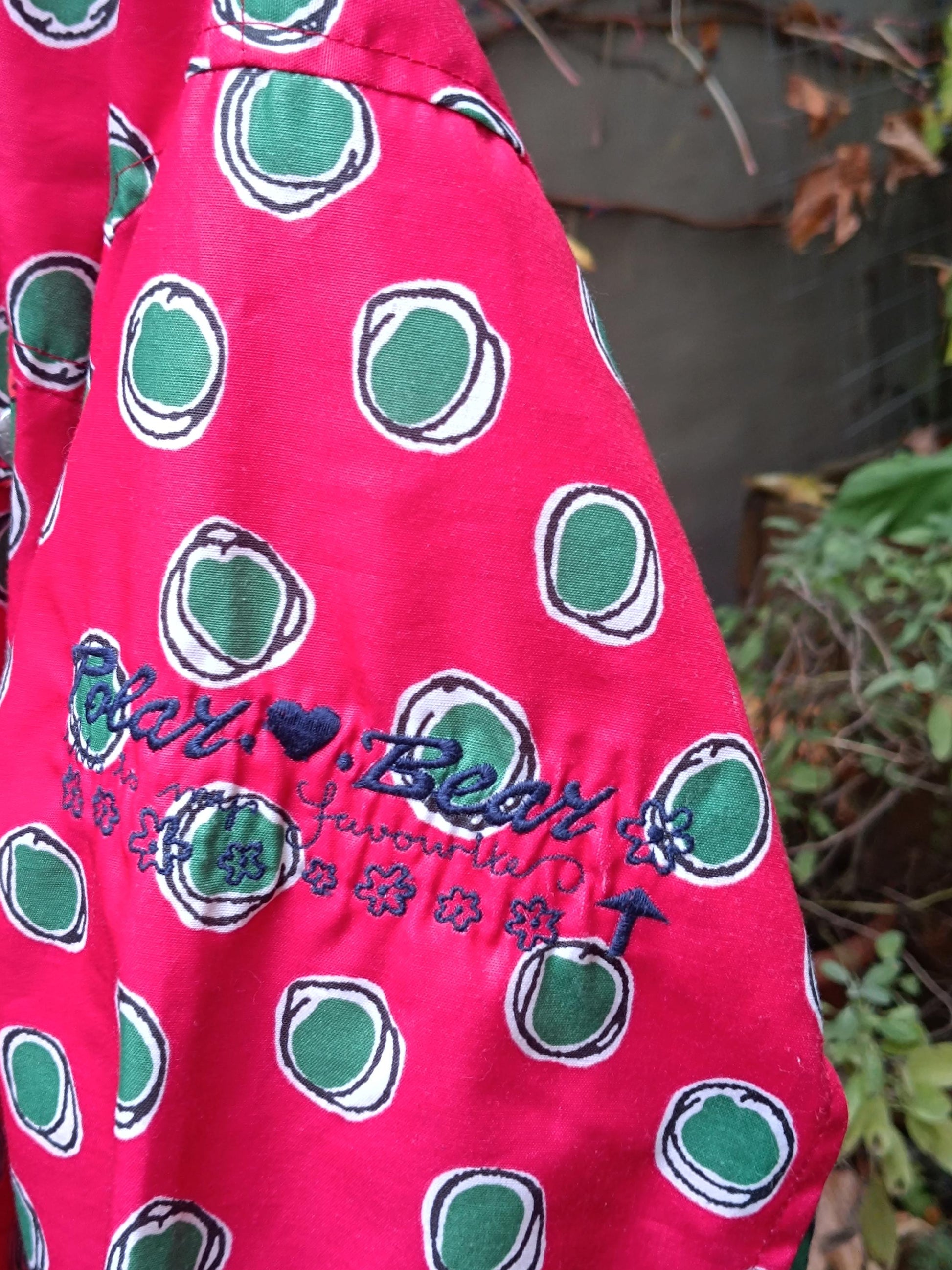 Vintage Crazy Print Jacket| 90s Sporty Polka Dot Parka| Red Windbreaker