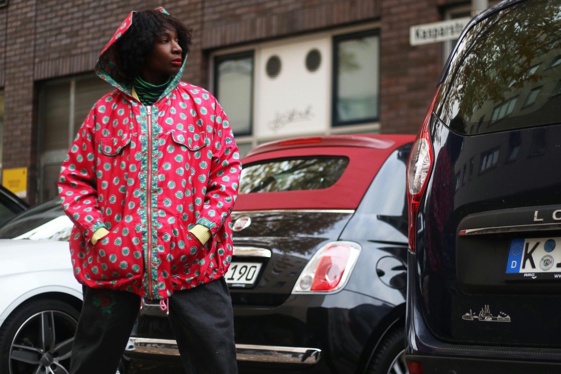 Vintage Crazy Print Jacket| 90s Sporty Polka Dot Parka| Red Windbreaker