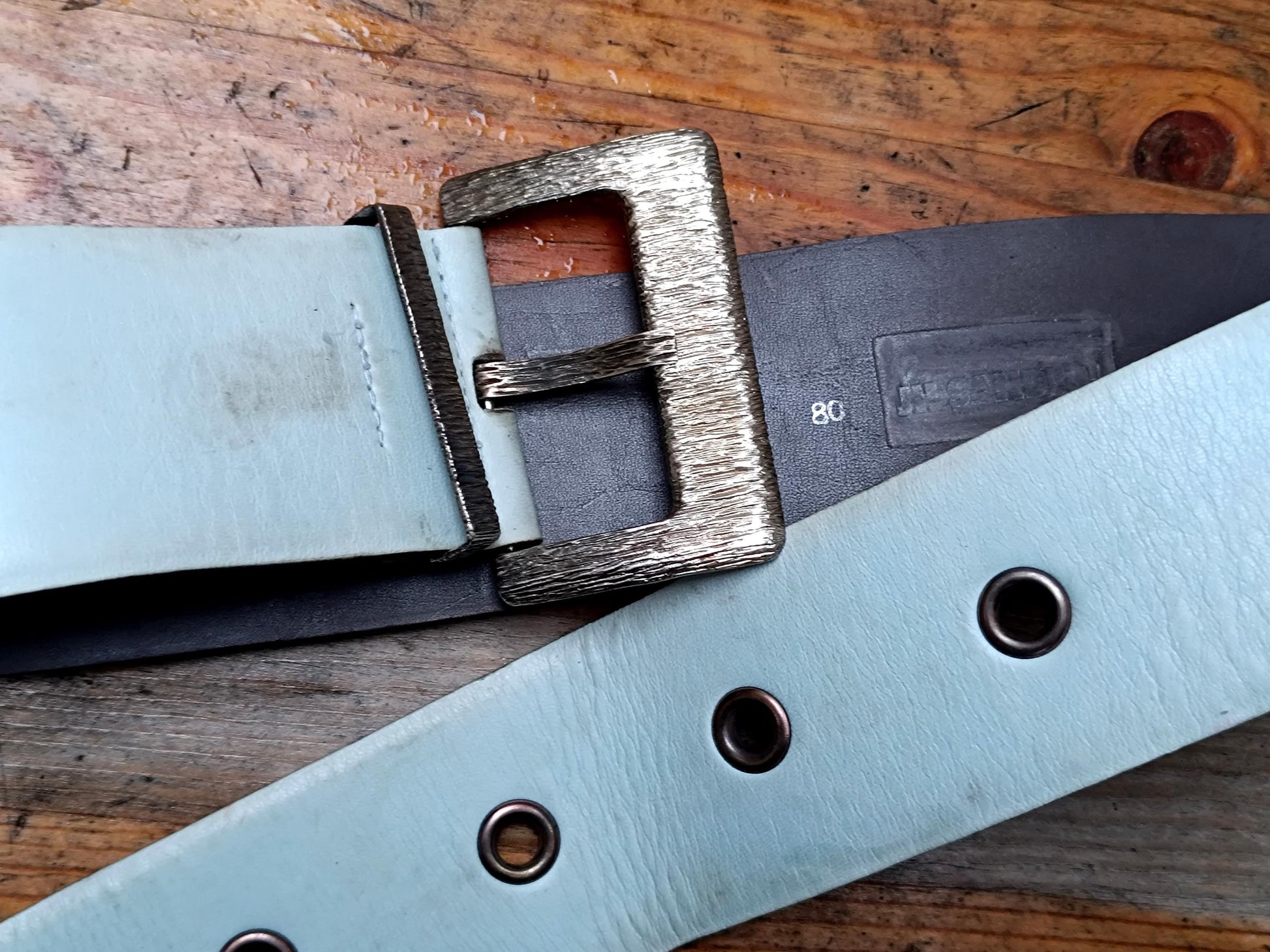90s Jil Sander Leather Belt| Vintage Gray Designer Belt| Big Buckled Statement Women's Belt