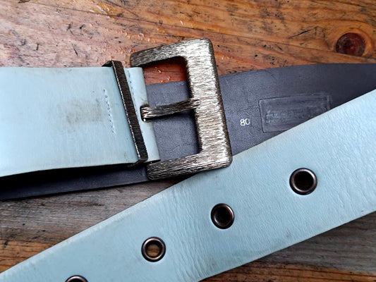 90s Jil Sander Leather Belt| Vintage Gray Designer Belt| Big Buckled Statement Women's Belt