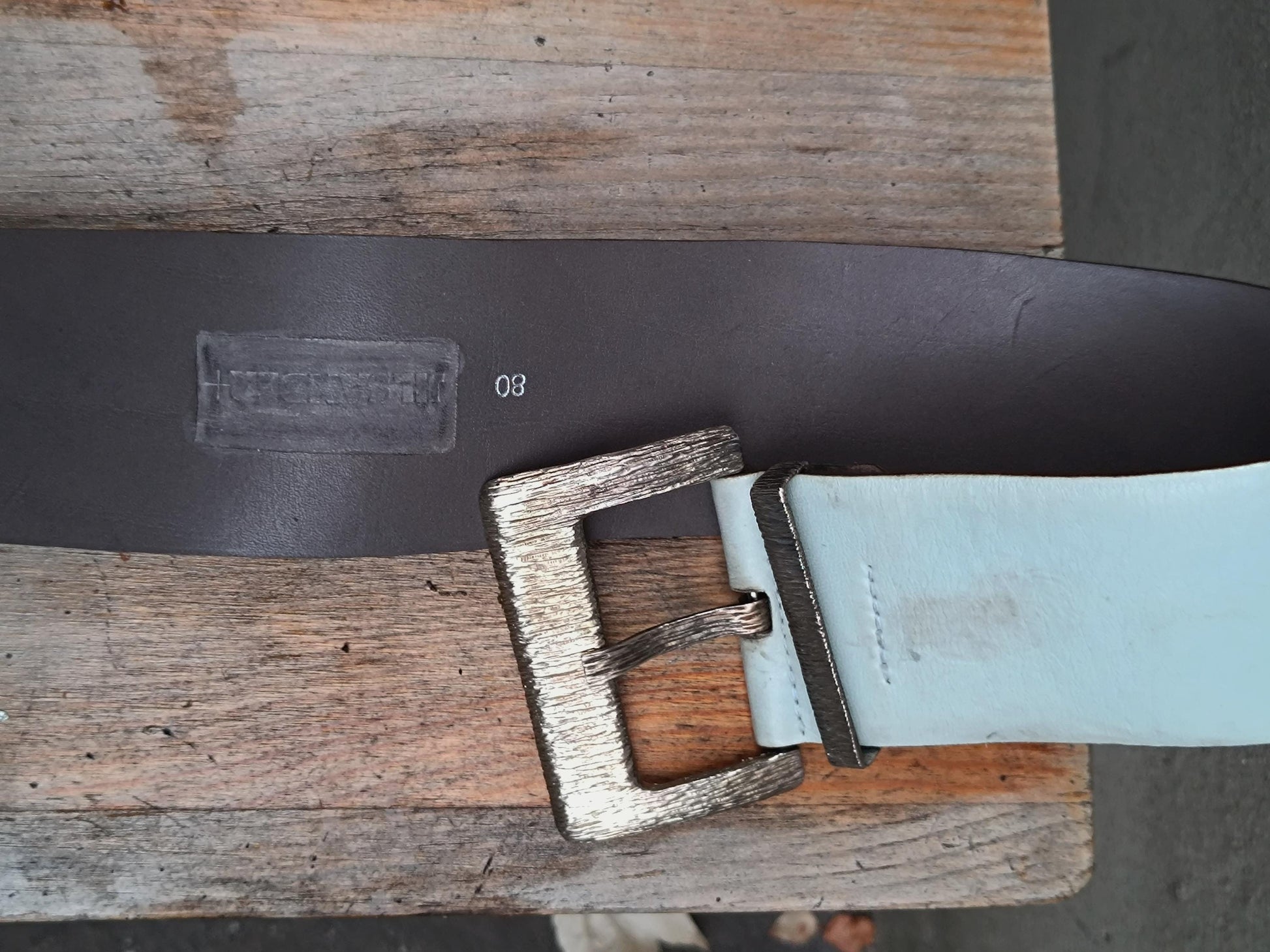 90s Jil Sander Leather Belt| Vintage Gray Designer Belt| Big Buckled Statement Women's Belt