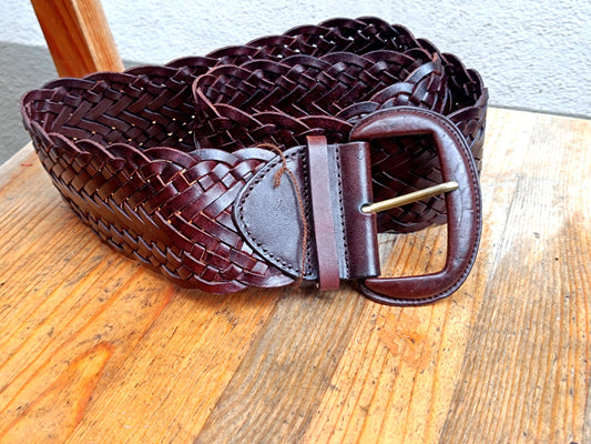 y2k Brown Woven Leather Belt | Vintage Bohemian Belt | Minimalist Oversized Women's Belt