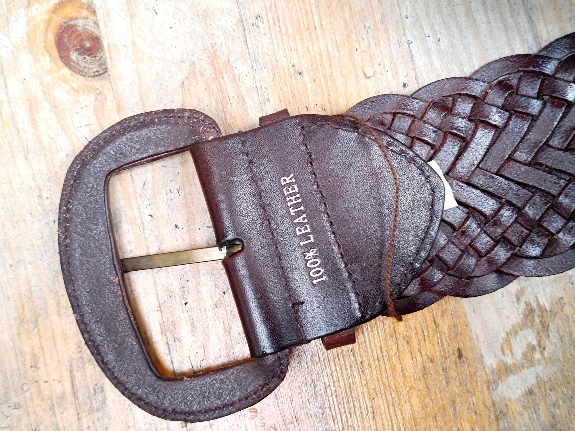 y2k Brown Woven Leather Belt | Vintage Bohemian Belt | Minimalist Oversized Women's Belt
