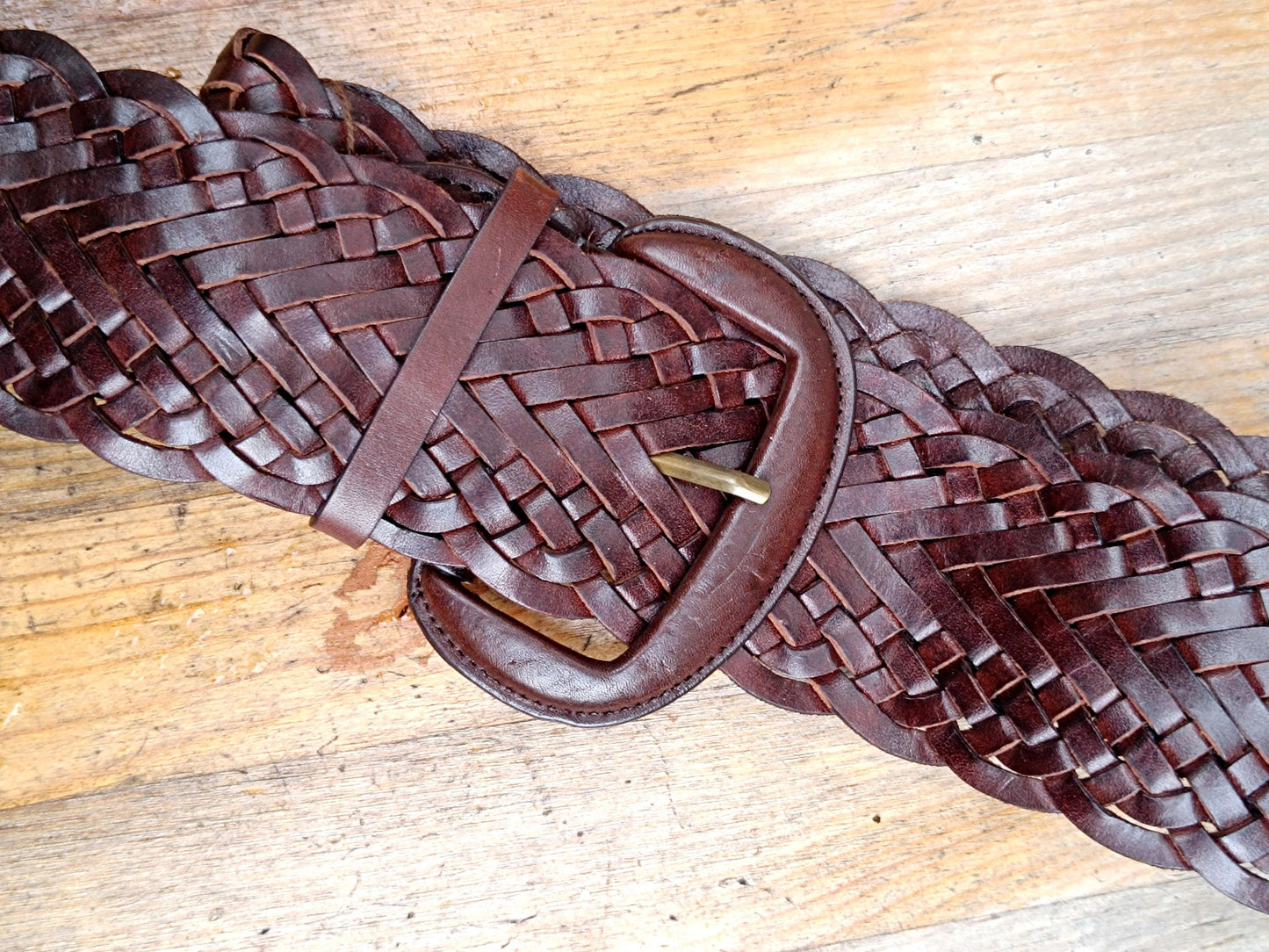 y2k Brown Woven Leather Belt | Vintage Bohemian Belt | Minimalist Oversized Women's Belt