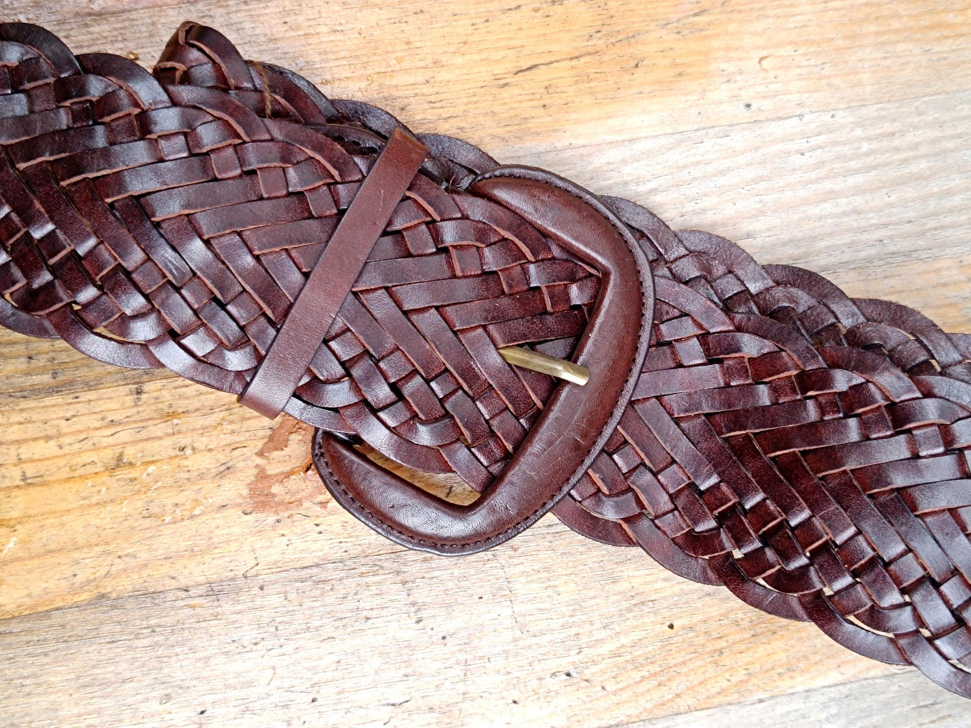 y2k Brown Woven Leather Belt | Vintage Bohemian Belt | Minimalist Oversized Women's Belt
