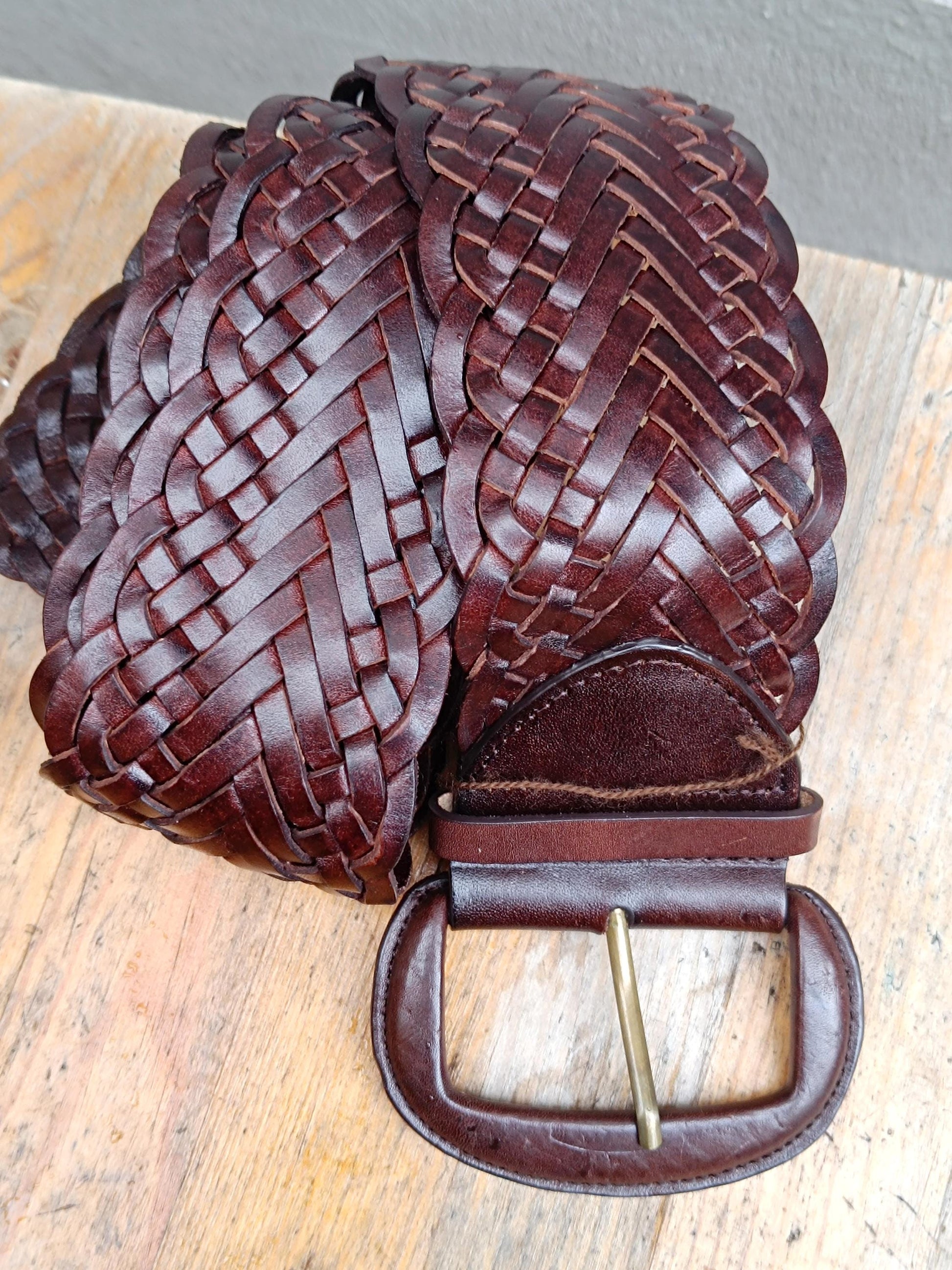 y2k Brown Woven Leather Belt | Vintage Bohemian Belt | Minimalist Oversized Women's Belt