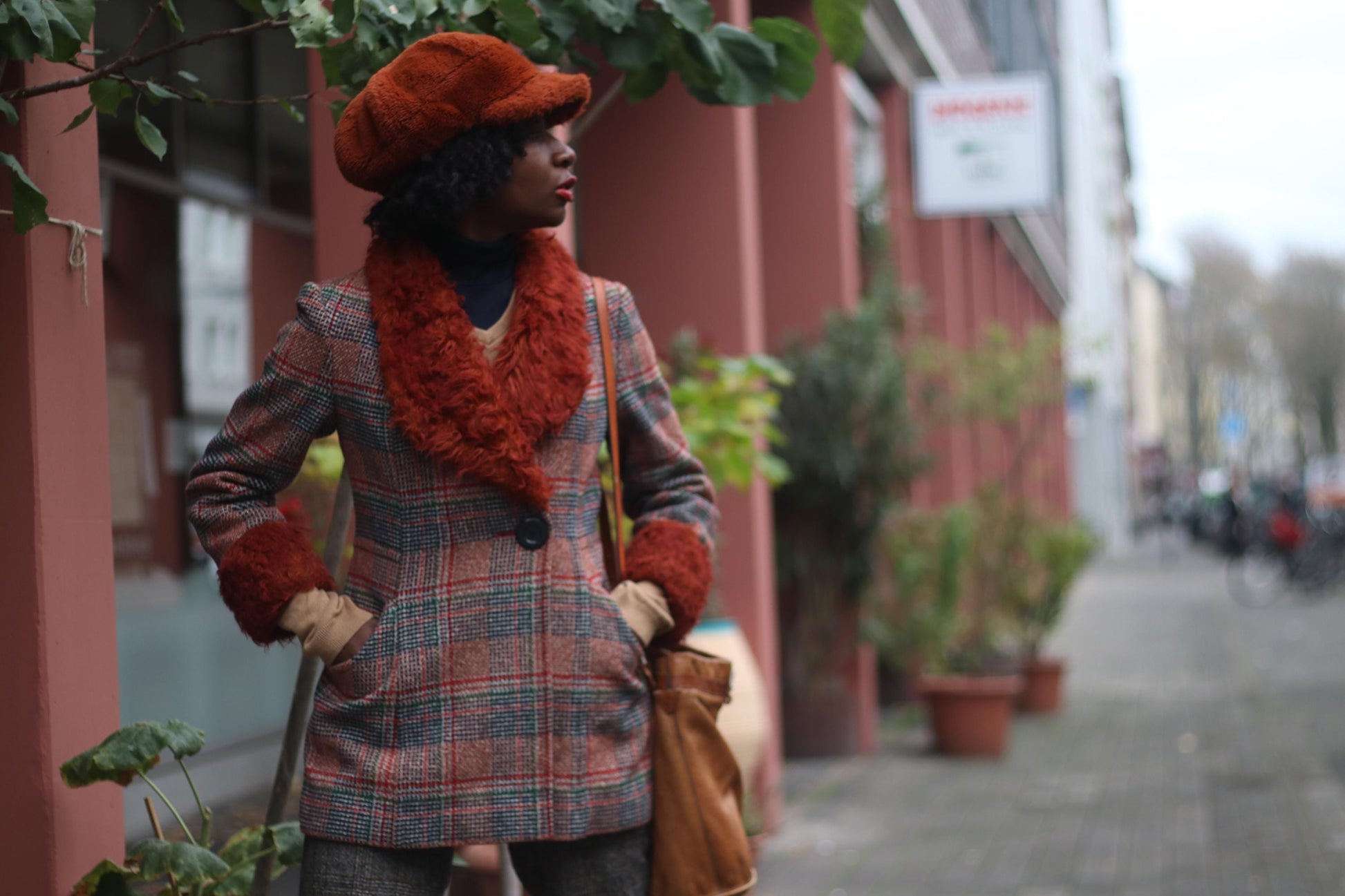 70s Gil Bret Jacket| Vintage Faux Fur Wool Blend Jacket| Women's Checkered Retro Red Winter Coat |