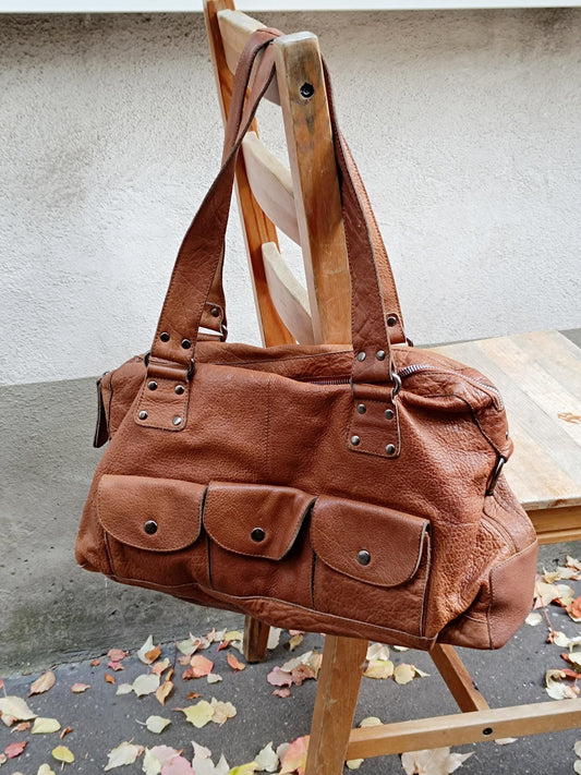 70s LOUBS Vintage Bag| Vintage Brown Leather Chic Shoulderbag | Women's Minimalist Tote
