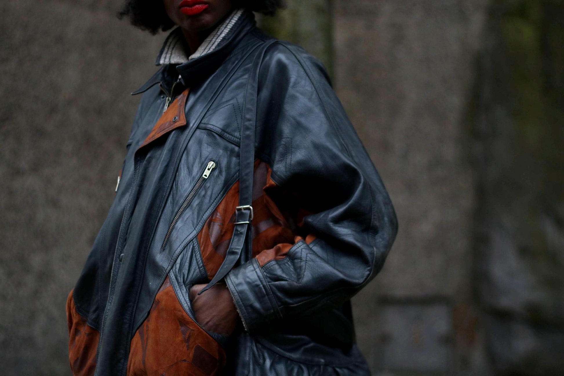 90s Patchwork Leather Jacket| Vintage Black and brown Unisex Oversized Leather Coat| Women's Leather Jacket