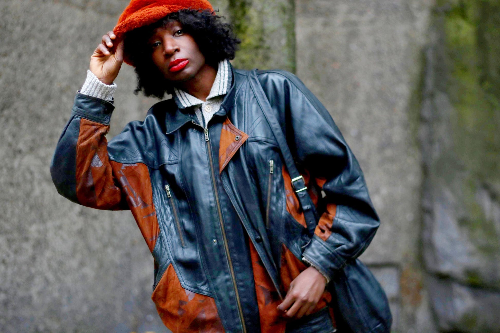 90s Patchwork Leather Jacket| Vintage Black and brown Unisex Oversized Leather Coat| Women's Leather Jacket