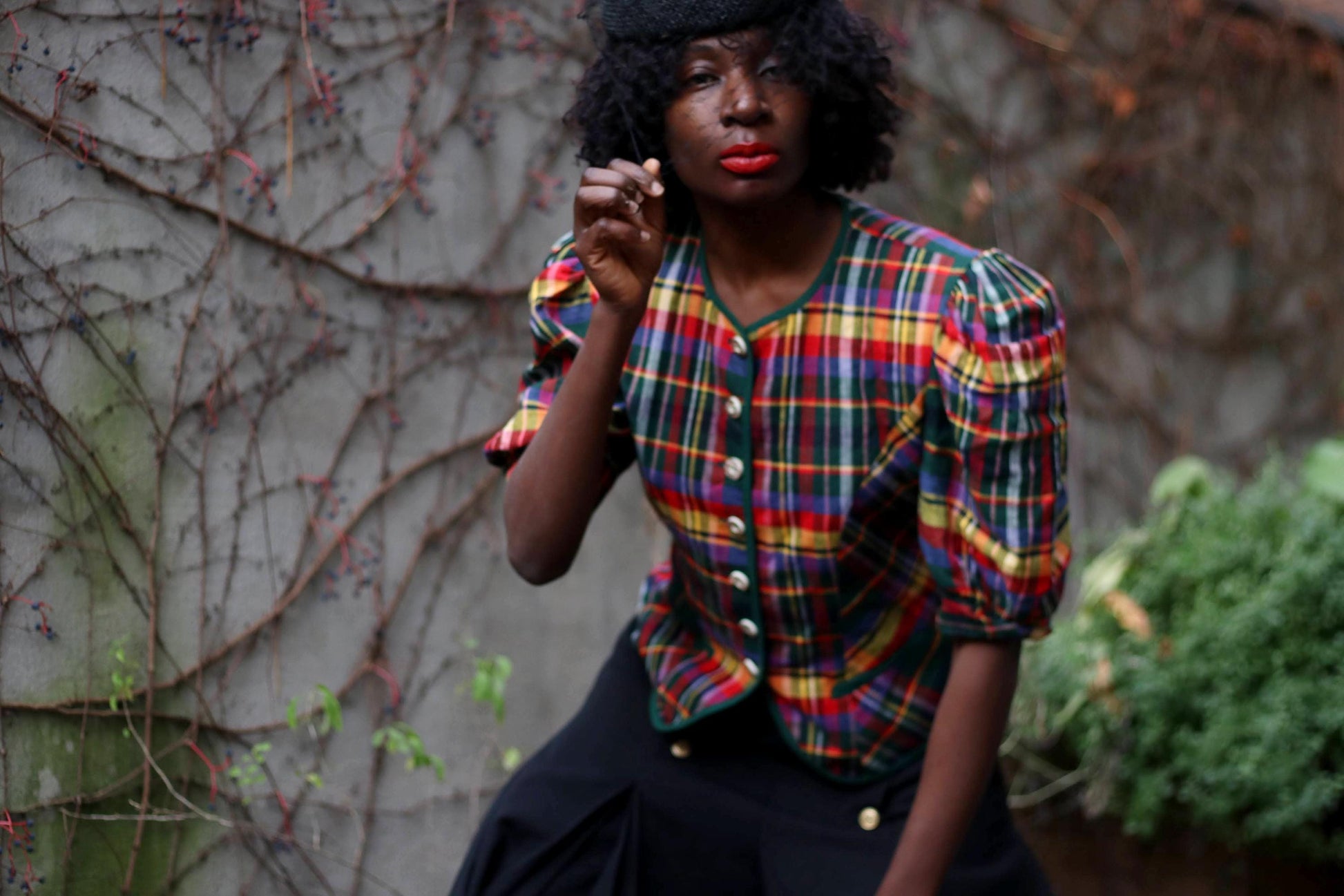 80s Austrian Plaid Blouse| Vintage Tartan Cotton and Linen Statement Festive Top