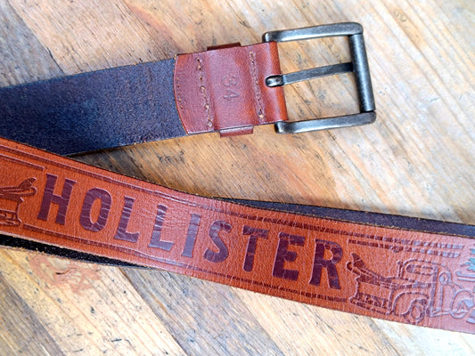 Vintage Hollister Leather Brown Belt | y2k Brown Belt| Capsule wardrobe design with silver colored buckle