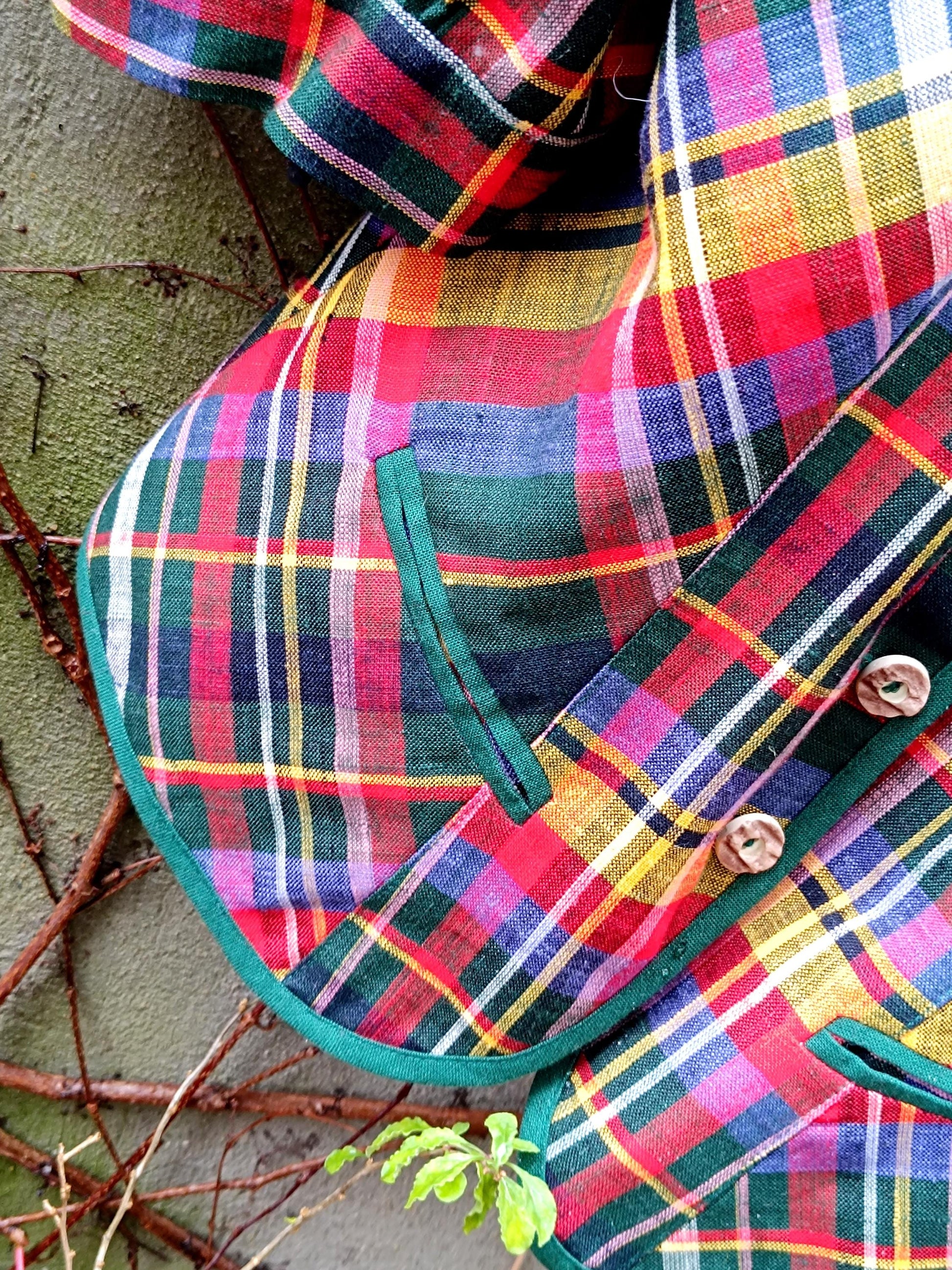 80s Austrian Plaid Blouse| Vintage Tartan Cotton and Linen Statement Festive Top