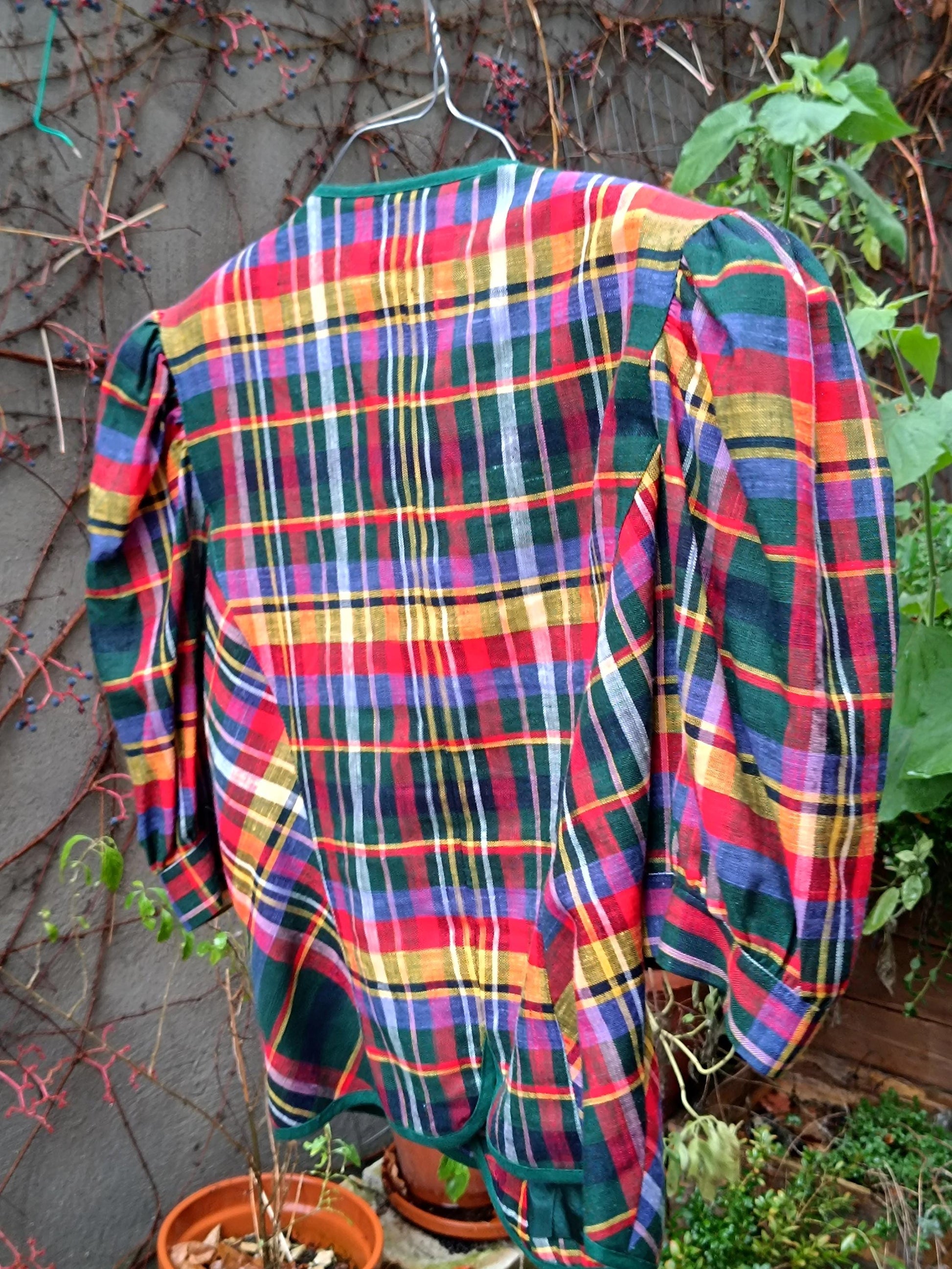 80s Austrian Plaid Blouse| Vintage Tartan Cotton and Linen Statement Festive Top