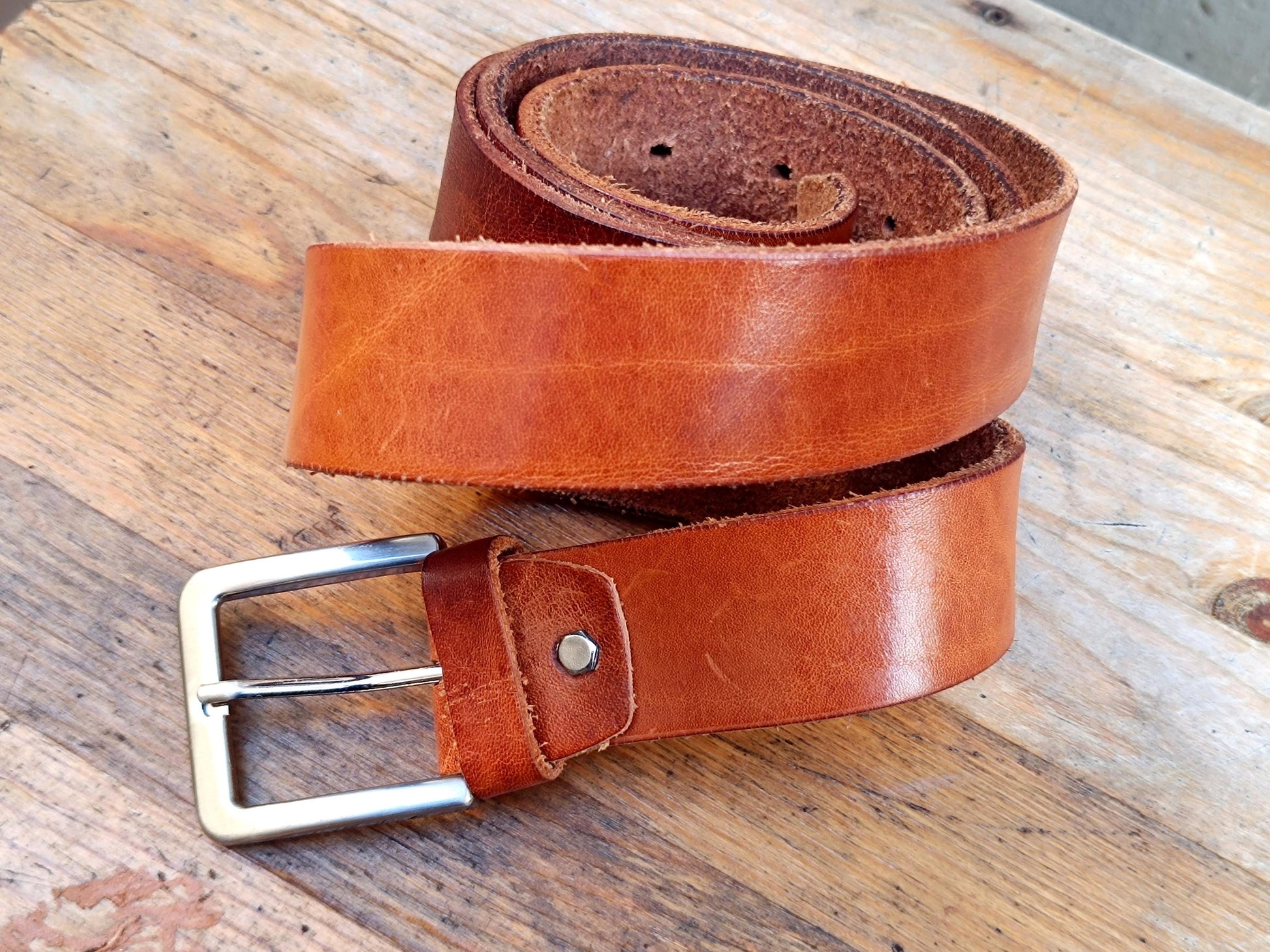 Vintage Genuine Leather Belt| Brown Minimalist Classic Belt| Unisex Accessory with silver-toned buckle