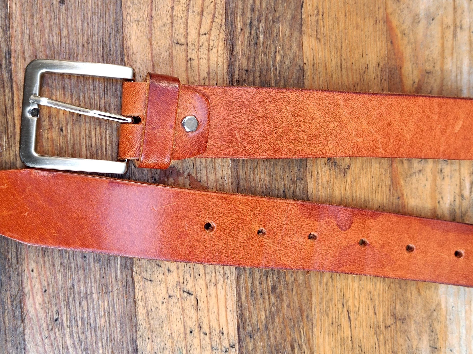 Vintage Genuine Leather Belt| Brown Minimalist Classic Belt| Unisex Accessory with silver-toned buckle