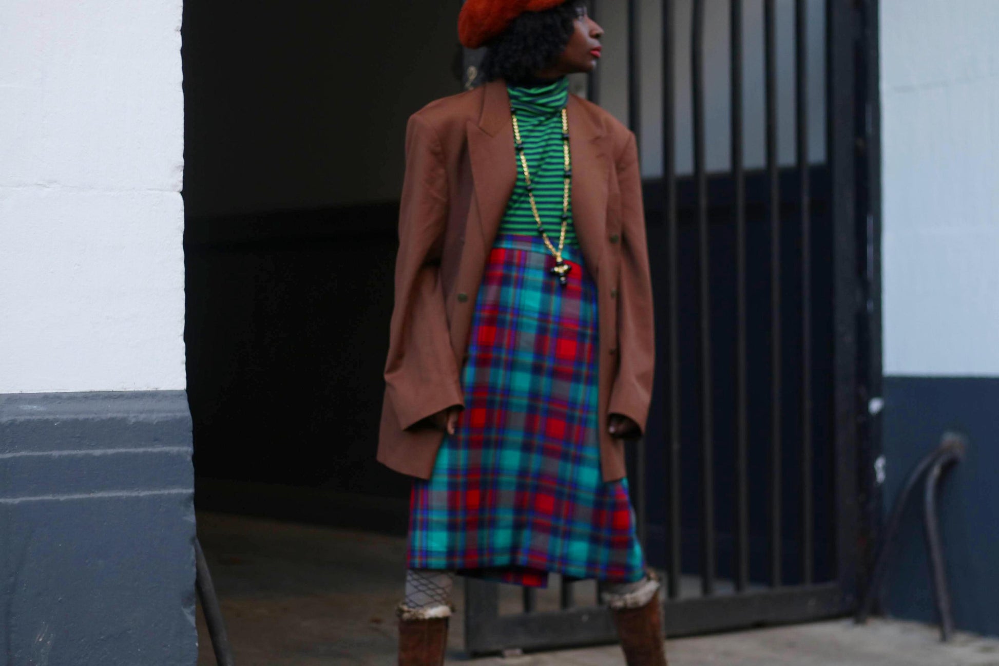 Vintage Tartan Midi Skirt Red Green Blue Plaid Wool Blend A-Line Dark Academia