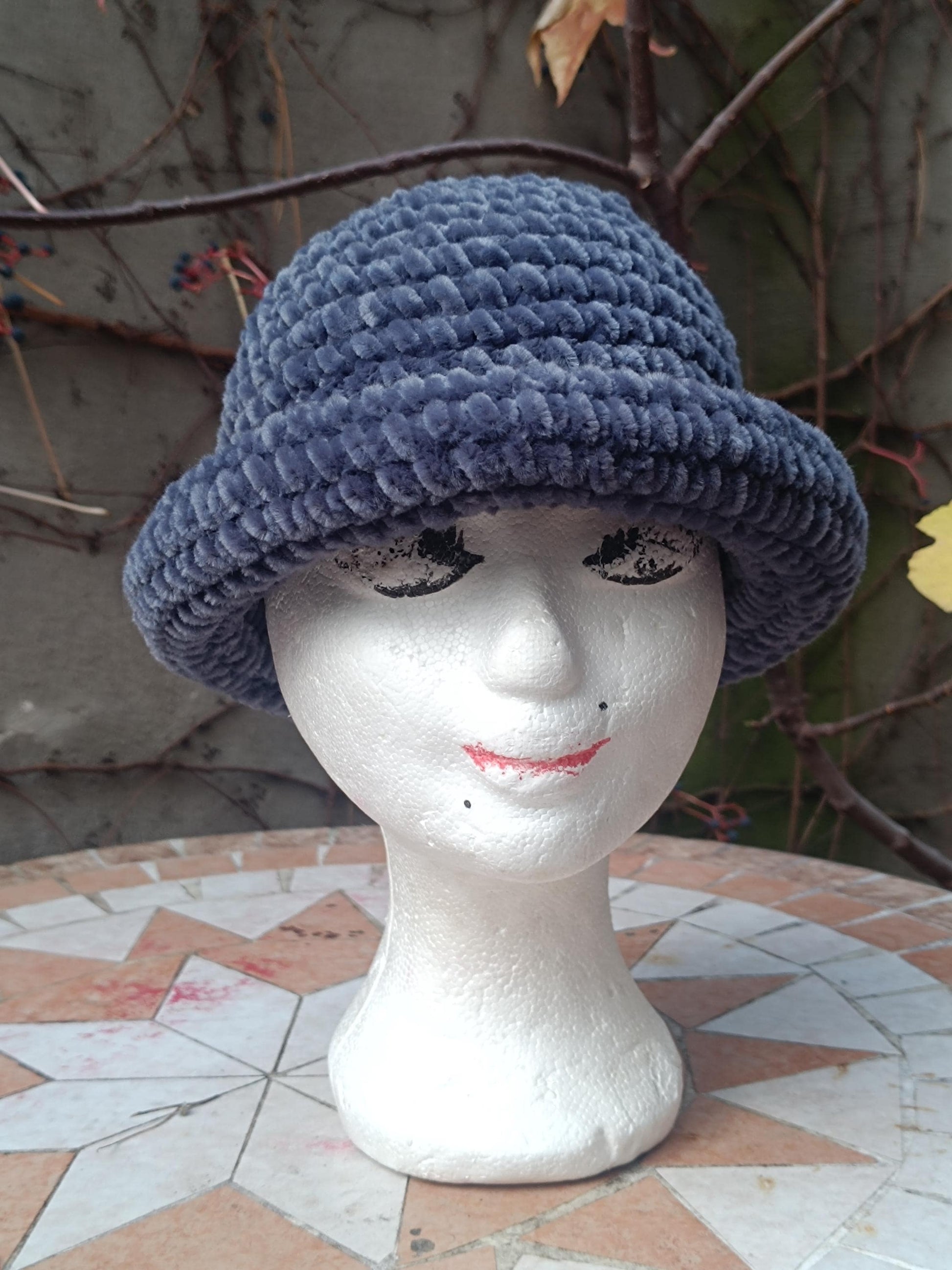 y2k Blue Knitted Hat| Vintage Cozy Indy Hat