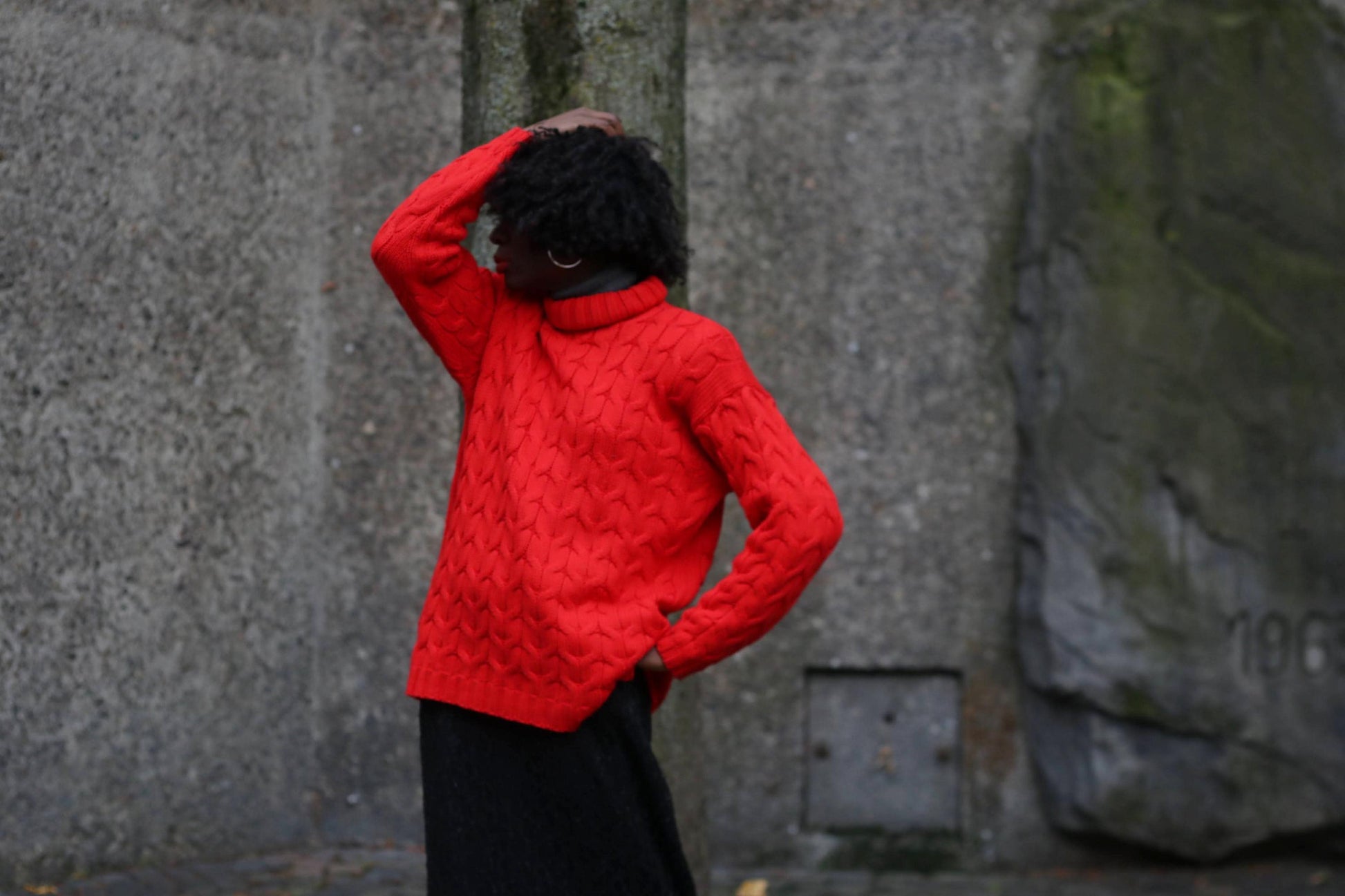 90s Red Turtleneck| Vintage Colorful Women's Knitwear| Vintage long-Sleeved Cable Knit Winter Jumper