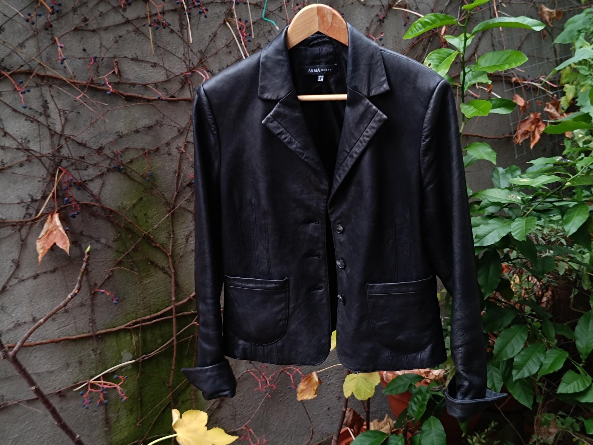 90s Arma Woman Leather Jacket | Vintage Minimalist Black Genuine Leather Jacket| Women's Sleek Leather Blazer