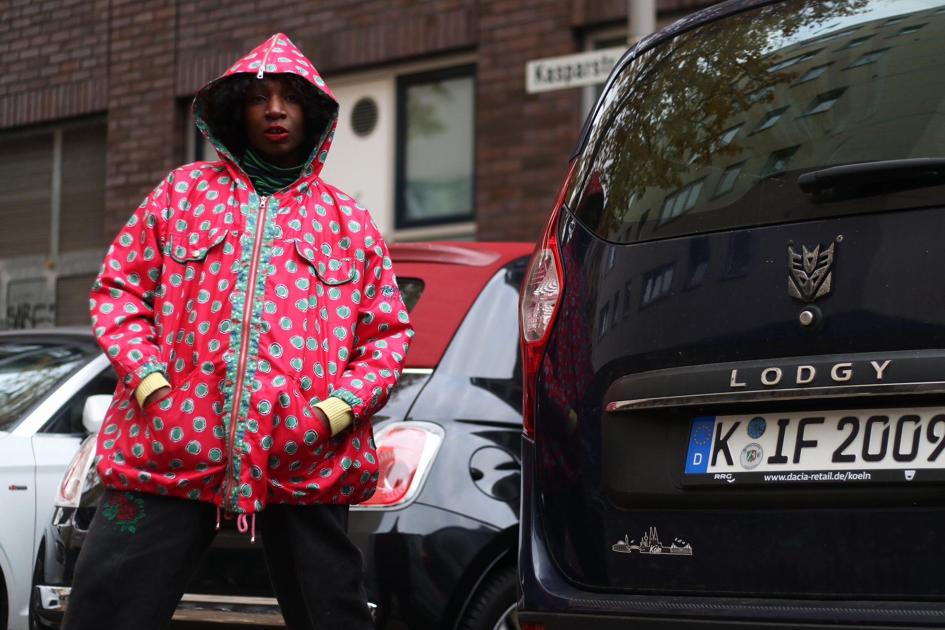 Vintage Crazy Print Jacket| 90s Sporty Polka Dot Parka| Red Windbreaker