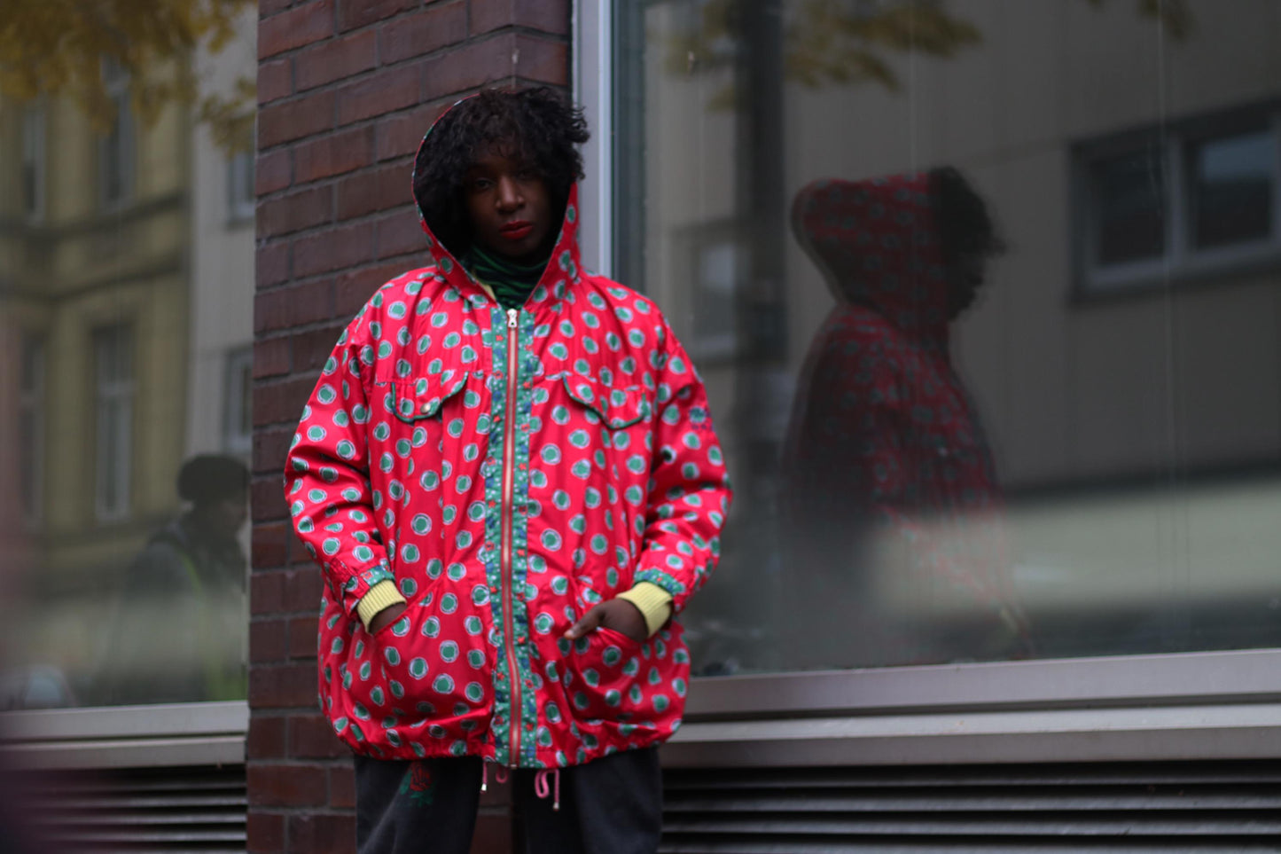 Vintage Crazy Print Jacket| 90s Sporty Polka Dot Parka| Red Windbreaker