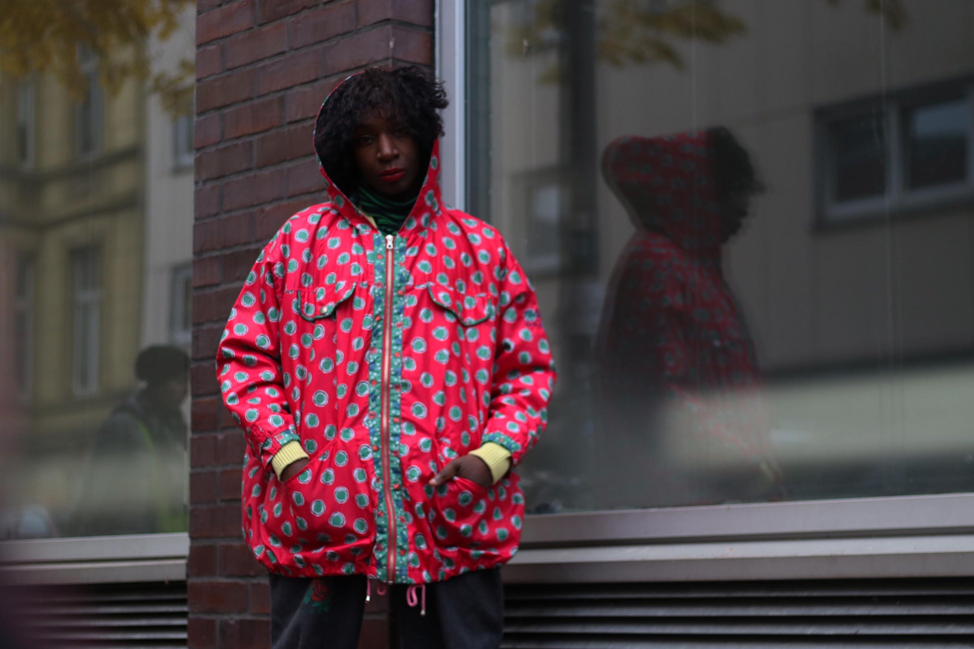 Vintage Crazy Print Jacket| 90s Sporty Polka Dot Parka| Red Windbreaker