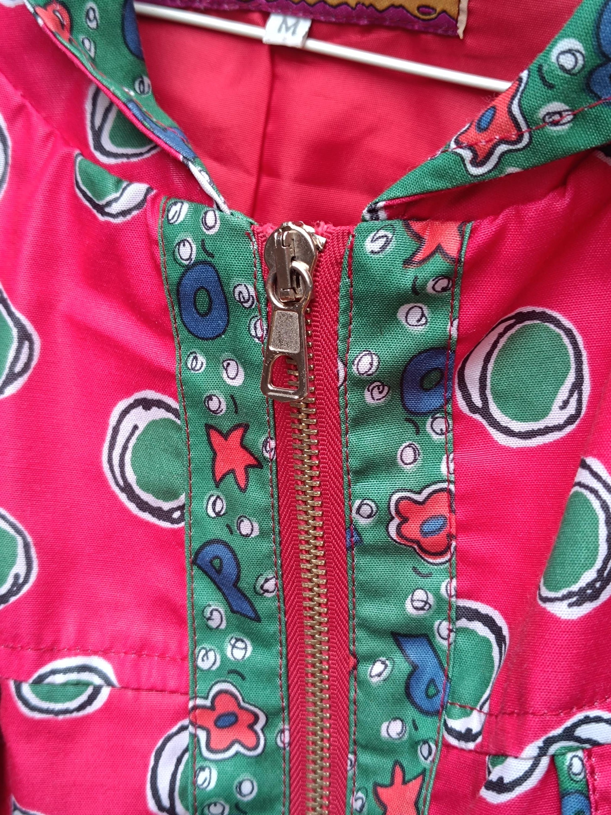 Vintage Crazy Print Jacket| 90s Sporty Polka Dot Parka| Red Windbreaker