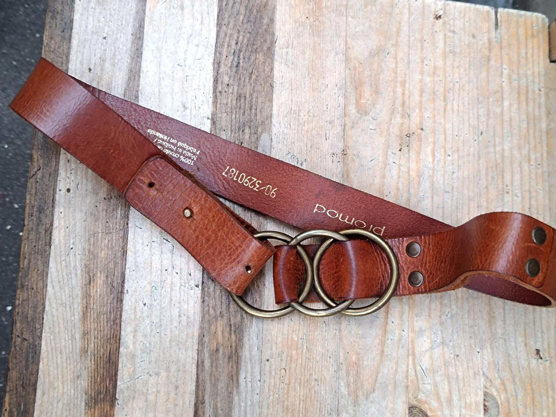 90s Brown Leather Belt| Vintage Promod Statement Buckle Belt| Women's Boho Floral Waist Belt |